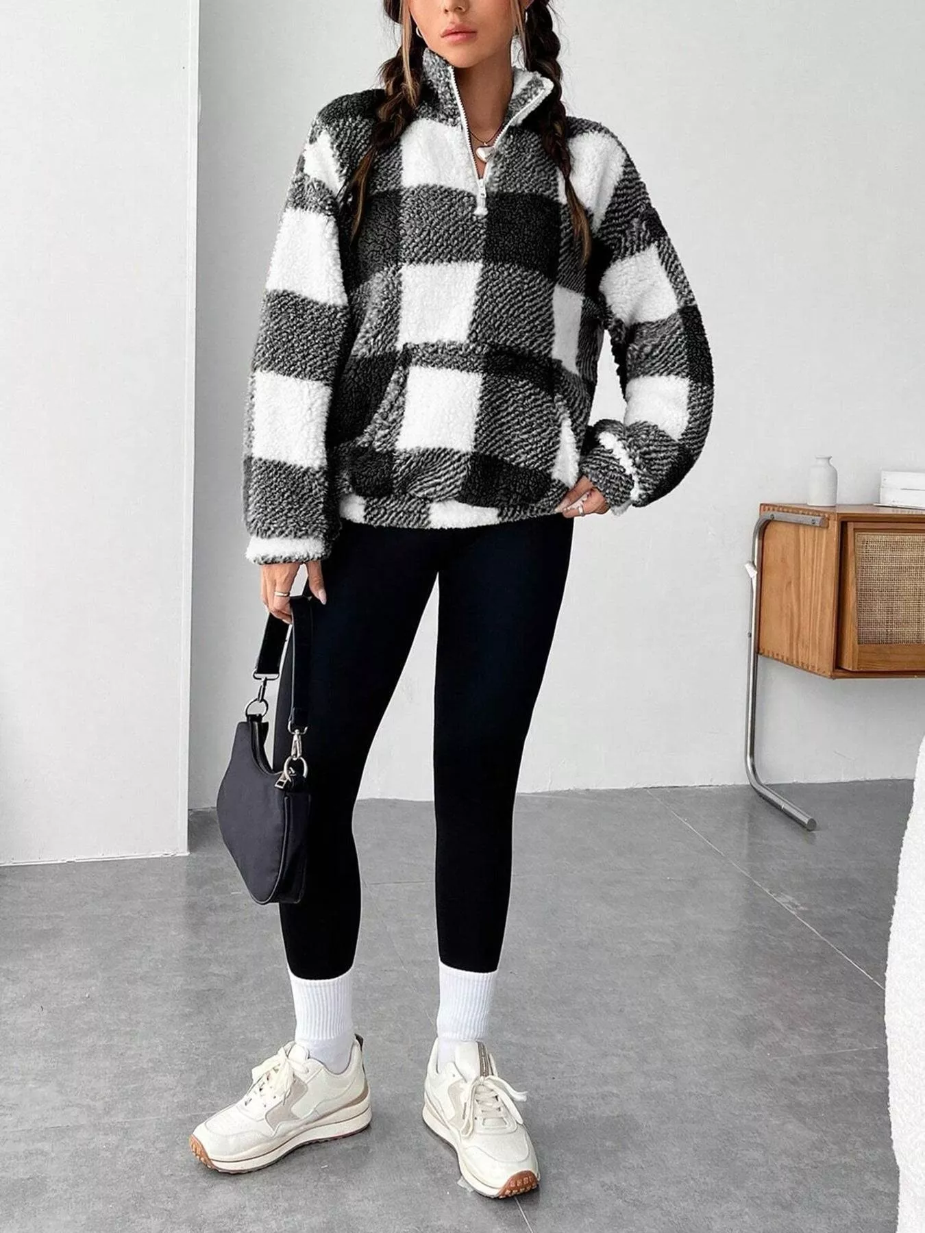 Full Size Plaid Sherpa Long Sleeve Sweatshirt Plus Size - Image 5