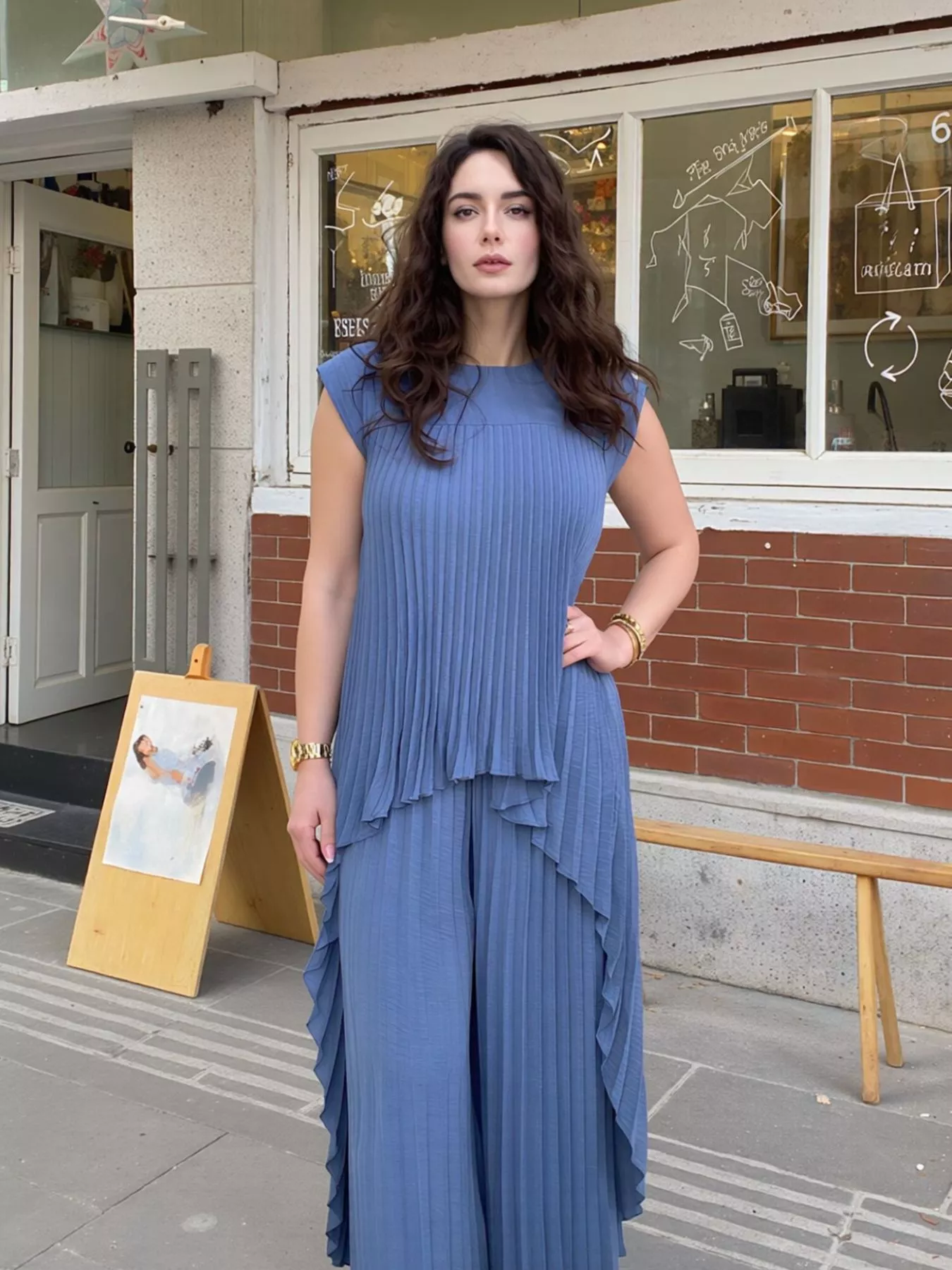 Full Size Pleated Cap Sleeve Top and Pants Set Plus Size - Image 11
