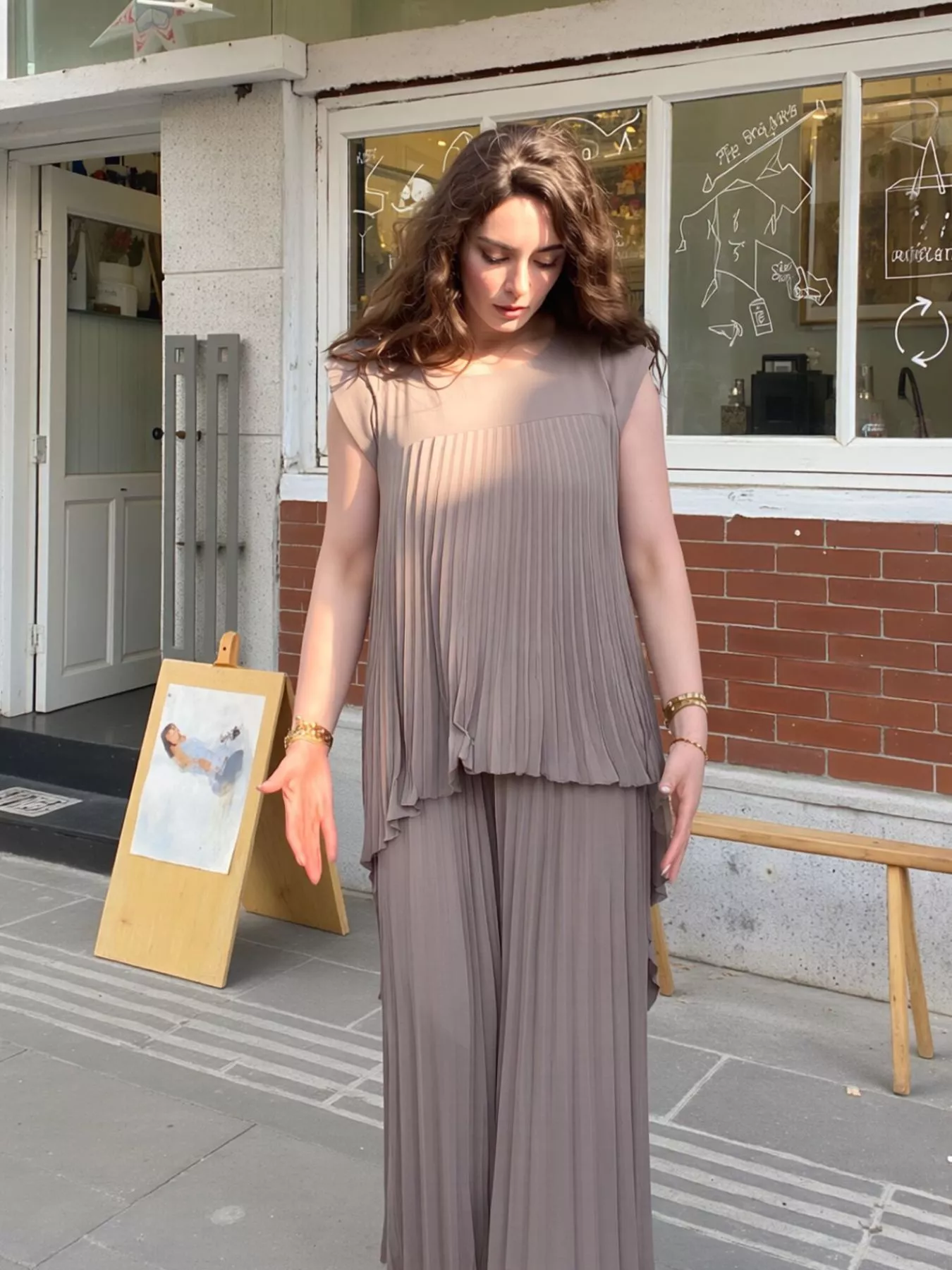 Full Size Pleated Cap Sleeve Top and Pants Set Plus Size - Image 7
