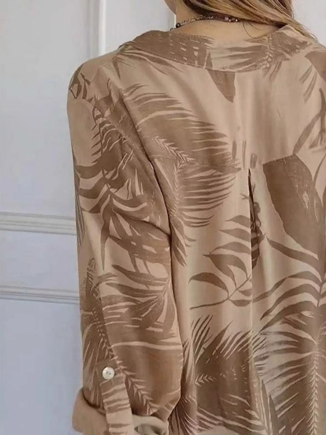 Full Size Printed Button Detail Long Sleeve Blouse Plus Size - Image 3