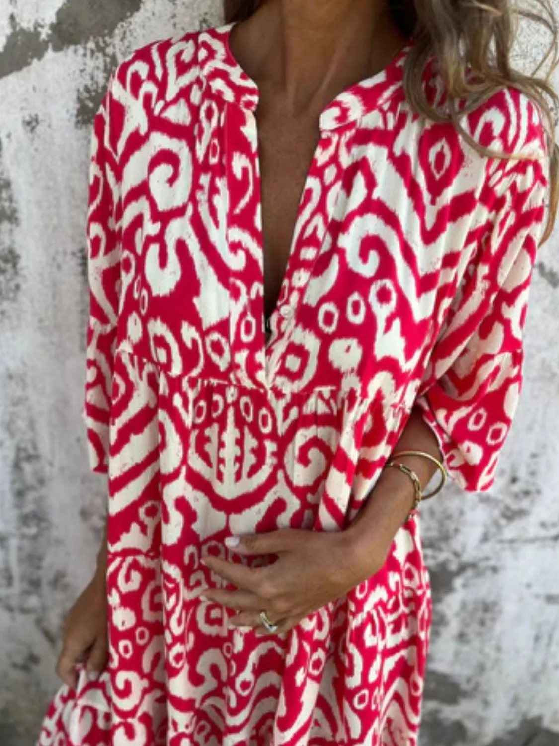 Full Size Printed Notched Half Sleeve Dress Plus Size - Image 20