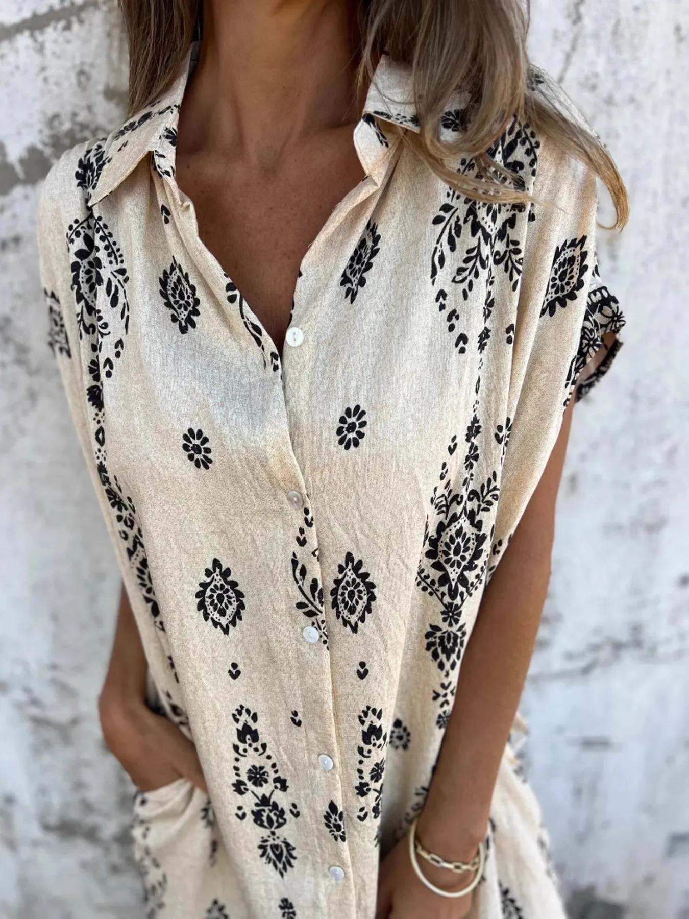 Full Size Printed Short Sleeve Button-Up Shirt Dress Plus Size - Image 4