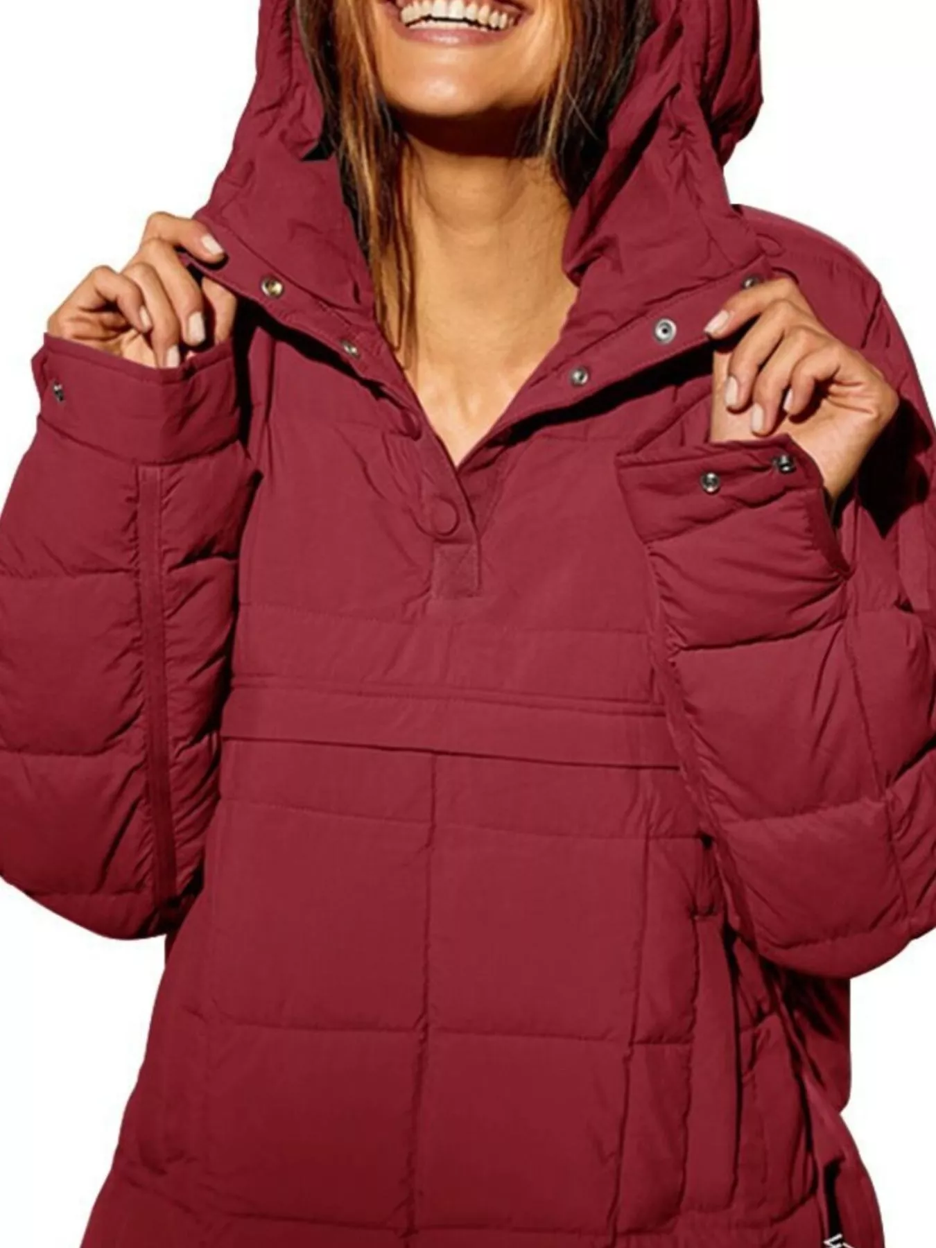 Full Size Quarter Snap Hooded Puffer Top Plus Size - Image 10