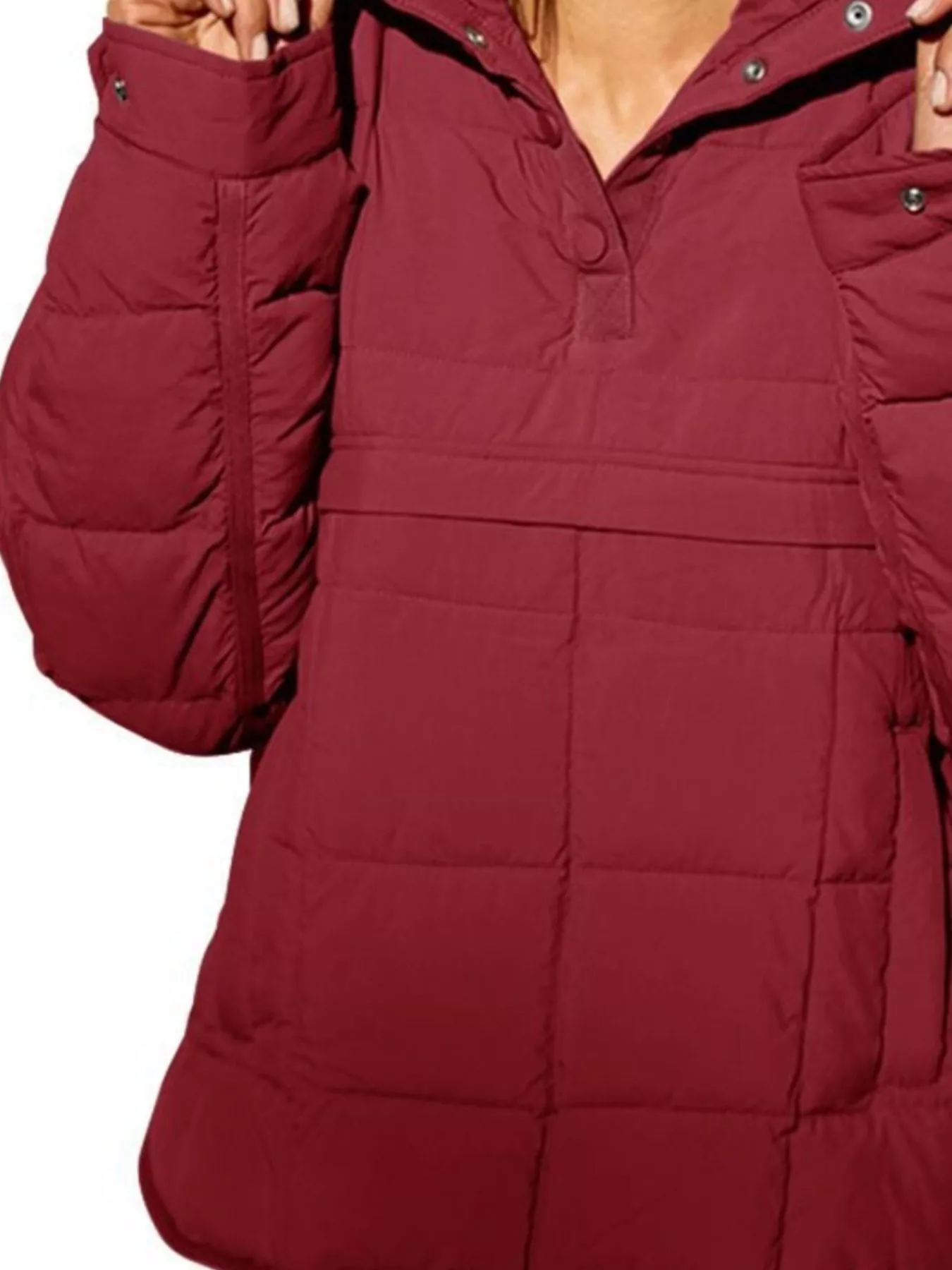 Full Size Quarter Snap Hooded Puffer Top Plus Size - Image 11