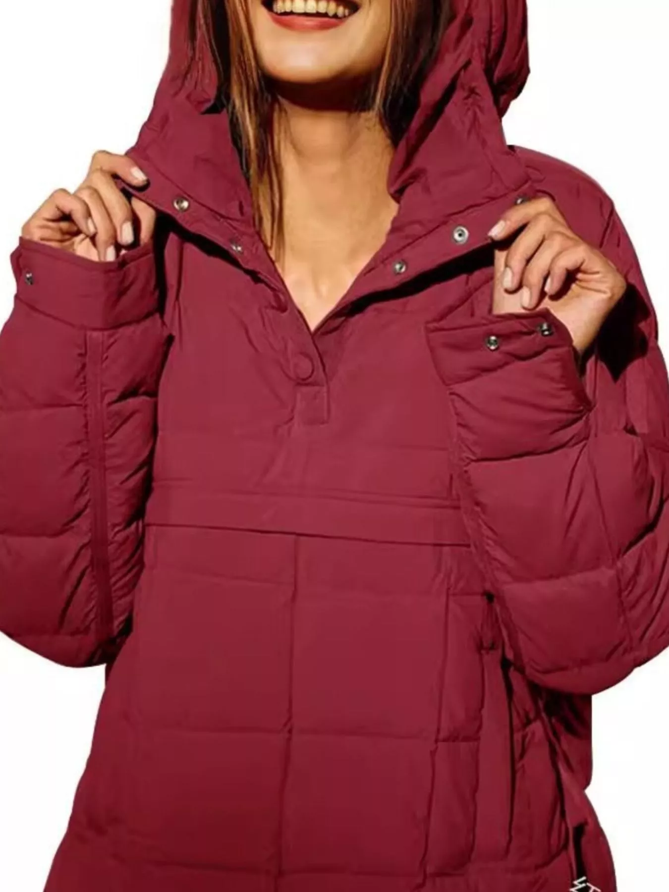 Full Size Quarter Snap Hooded Puffer Top Plus Size - Image 12