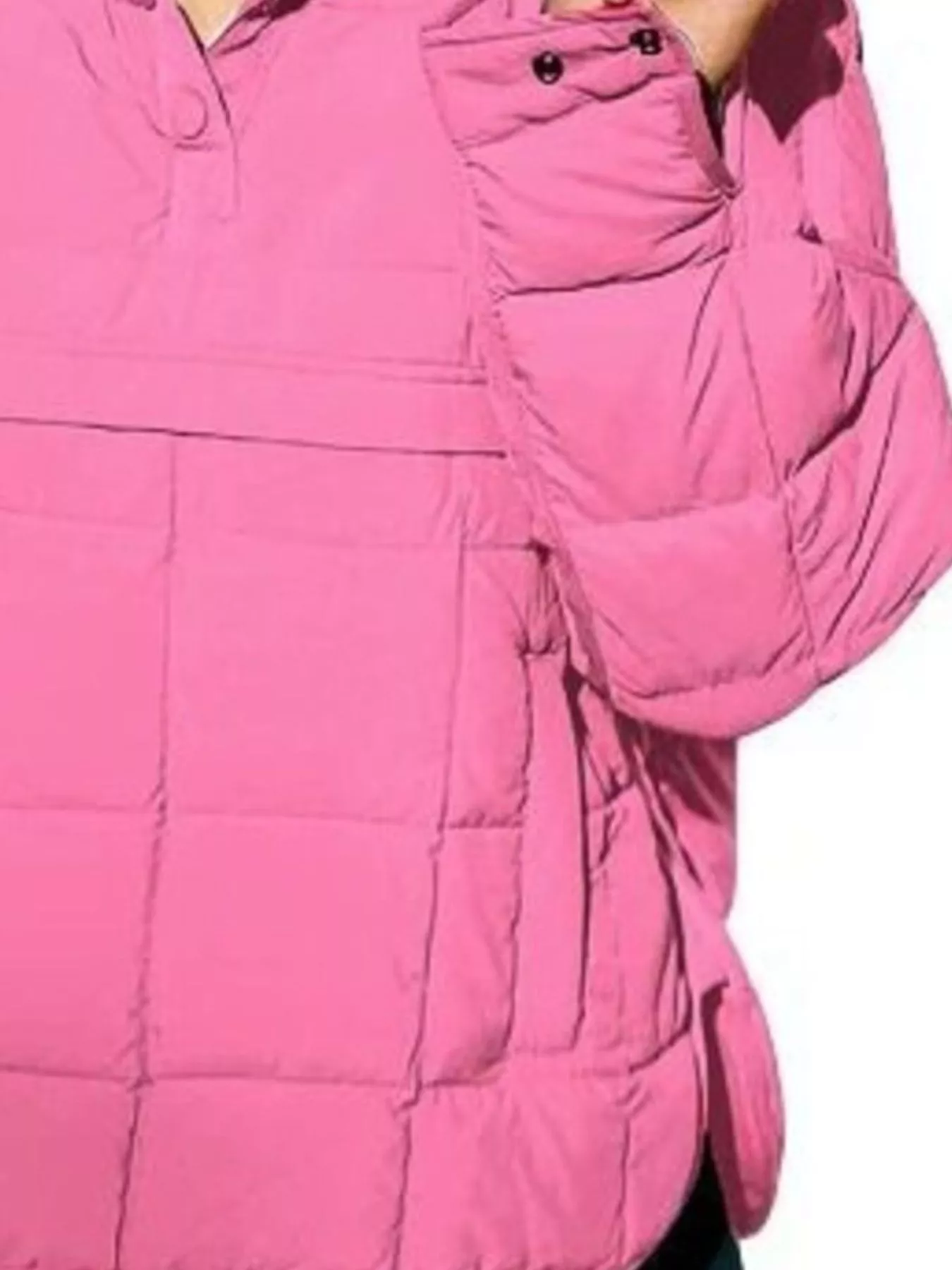 Full Size Quarter Snap Hooded Puffer Top Plus Size - Image 14