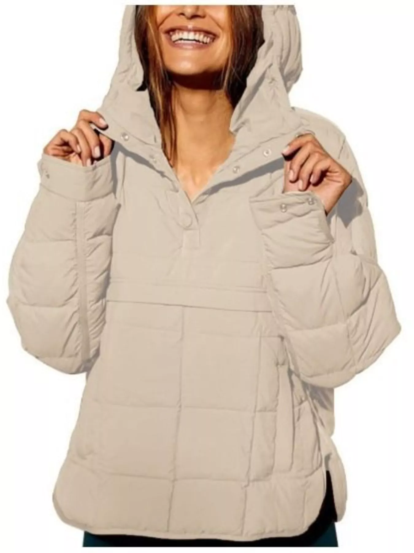 Full Size Quarter Snap Hooded Puffer Top Plus Size - Image 16