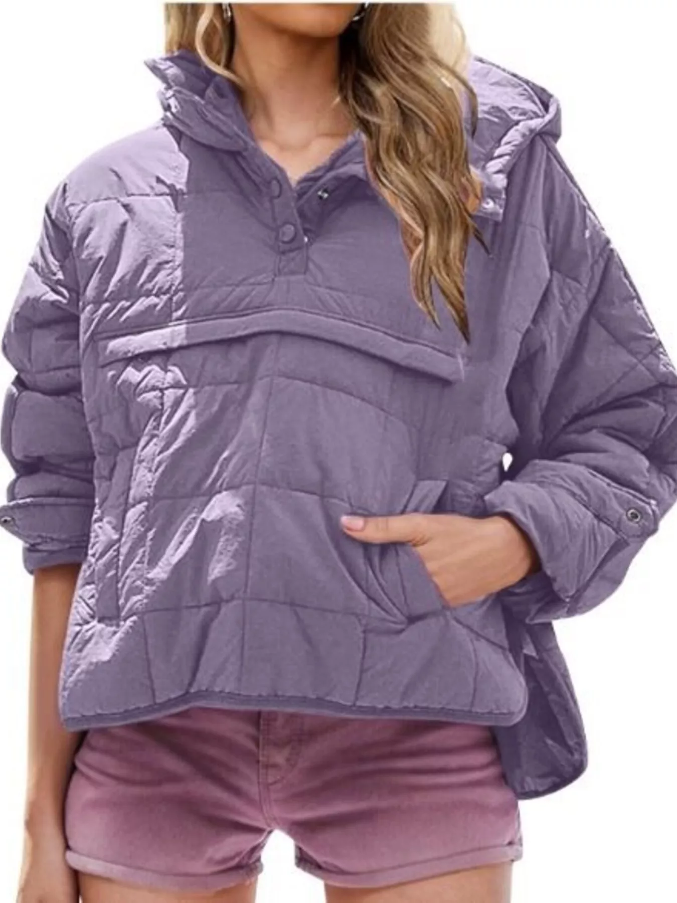Full Size Quarter Snap Hooded Puffer Top Plus Size - Image 19