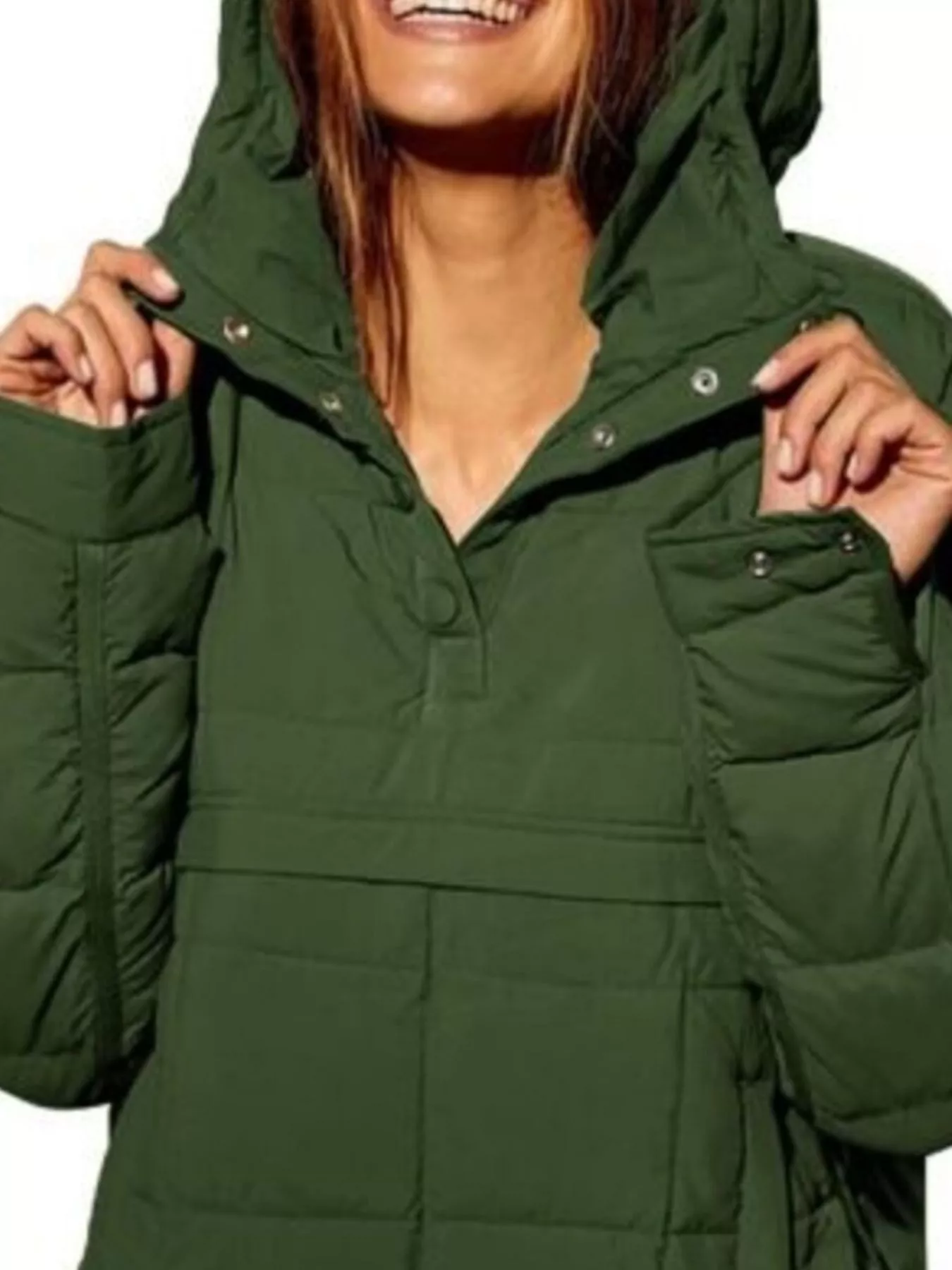 Full Size Quarter Snap Hooded Puffer Top Plus Size - Image 2