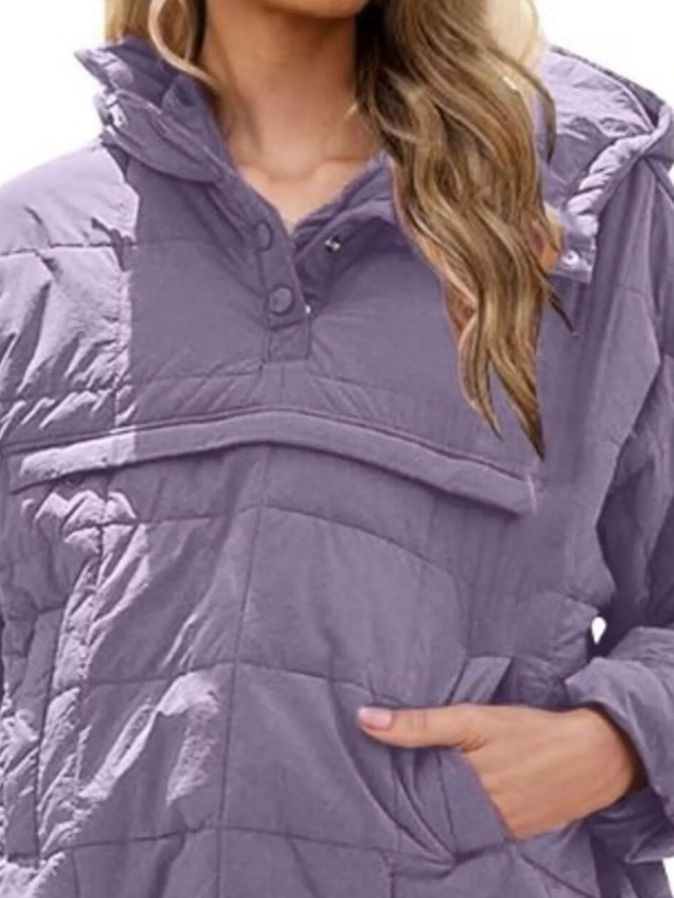 Full Size Quarter Snap Hooded Puffer Top Plus Size - Image 20