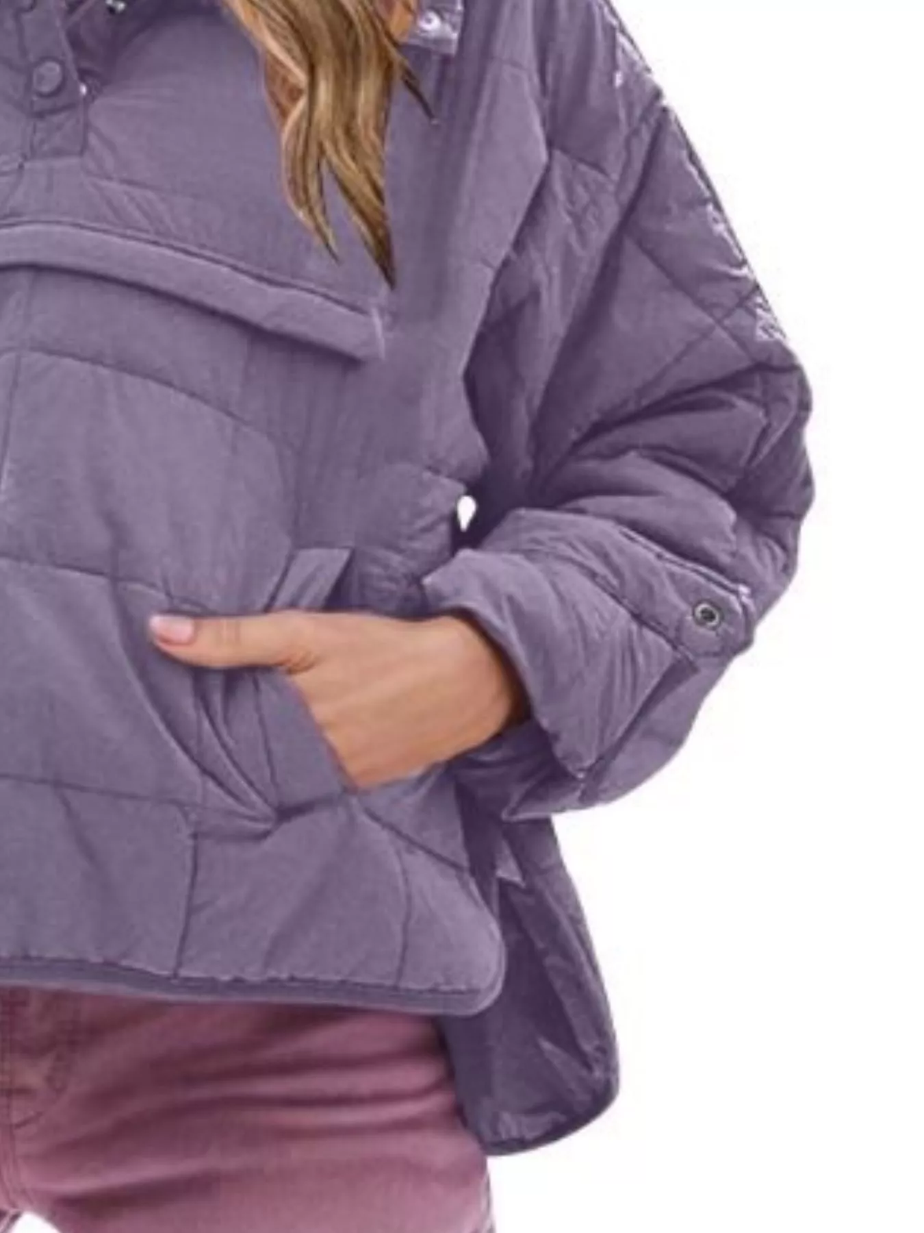 Full Size Quarter Snap Hooded Puffer Top Plus Size - Image 21