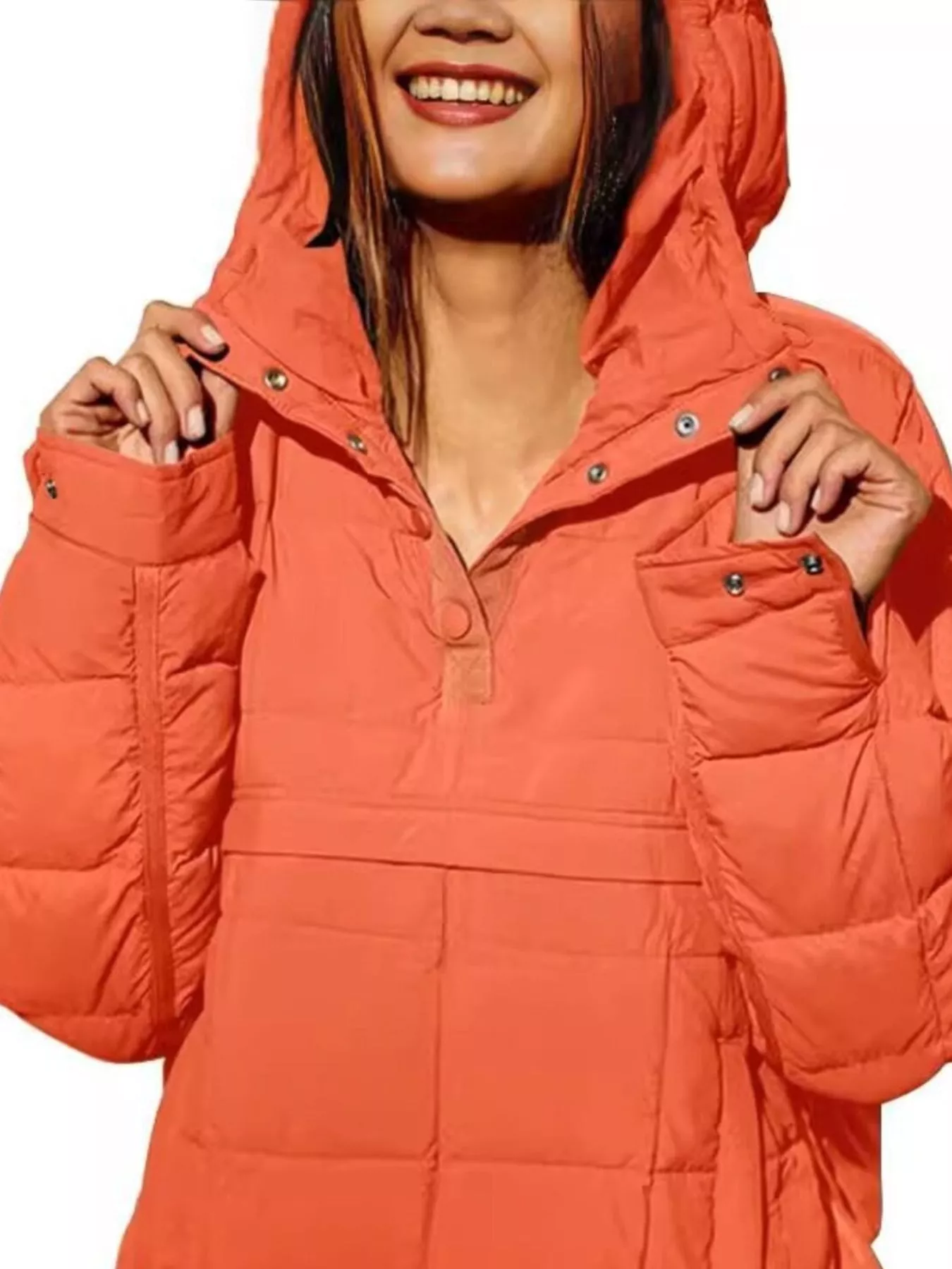 Full Size Quarter Snap Hooded Puffer Top Plus Size - Image 4