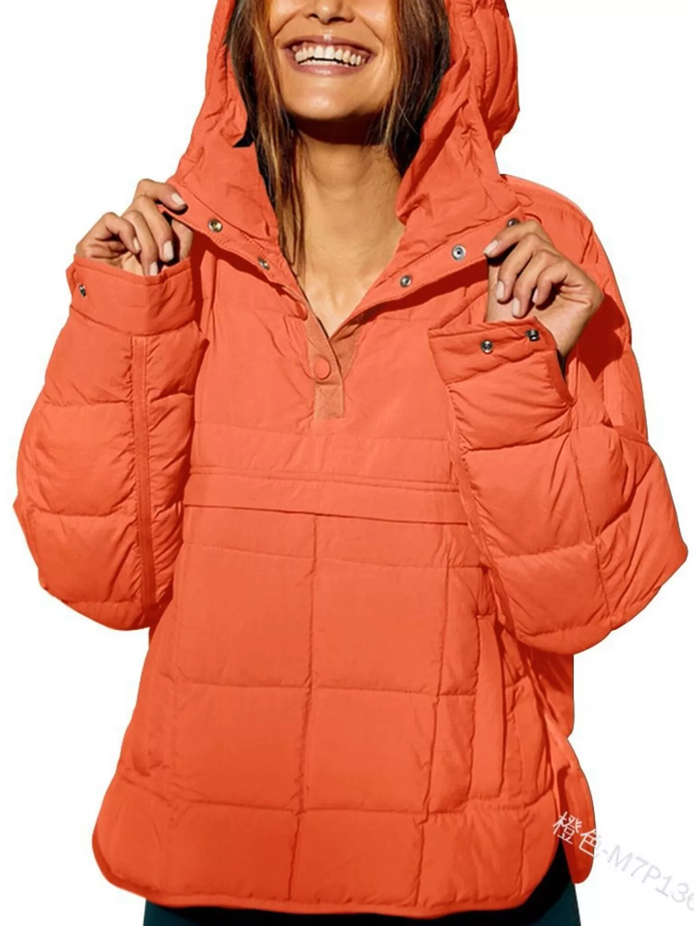 Full Size Quarter Snap Hooded Puffer Top Plus Size - Image 6