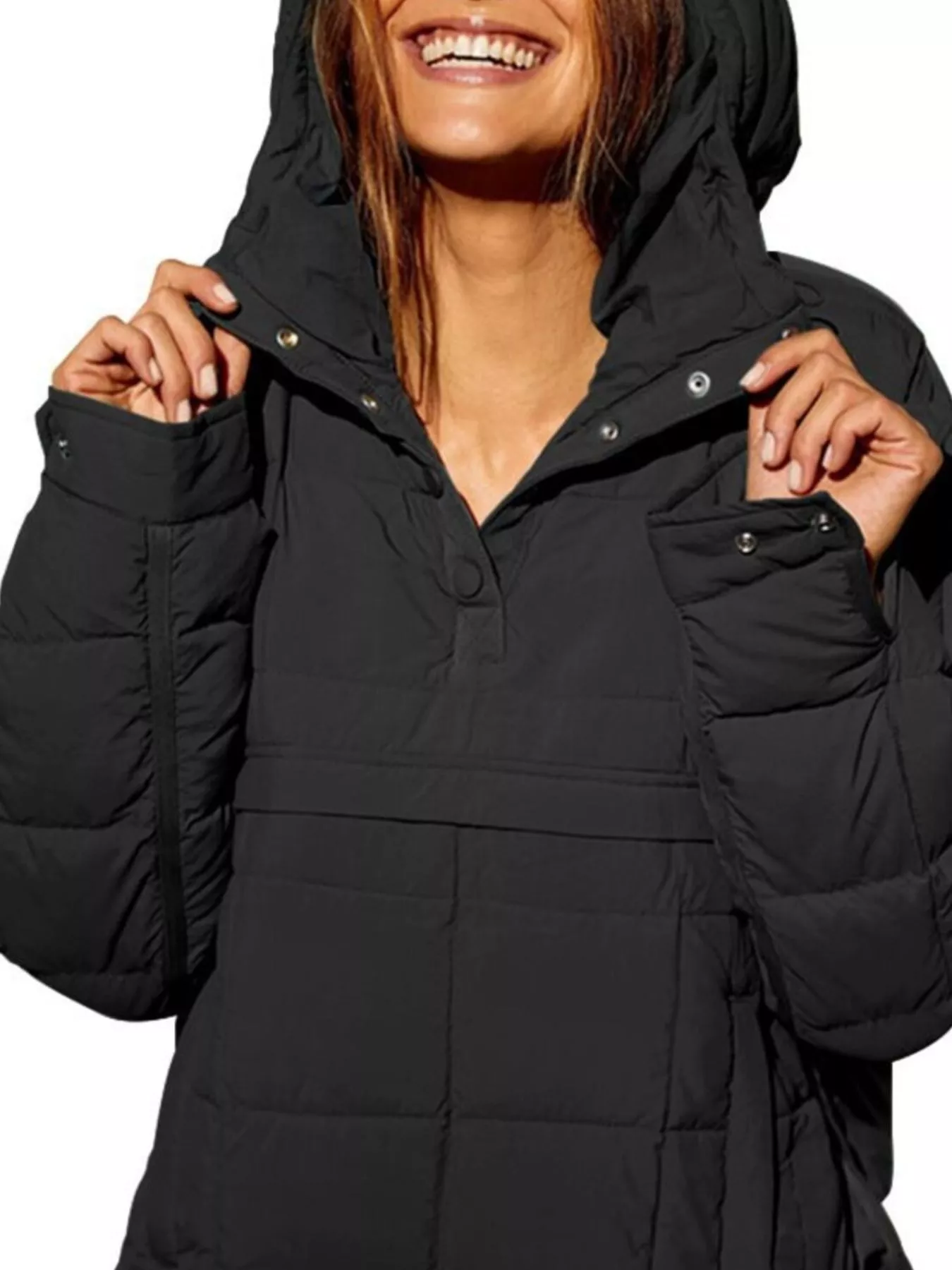 Full Size Quarter Snap Hooded Puffer Top Plus Size - Image 7