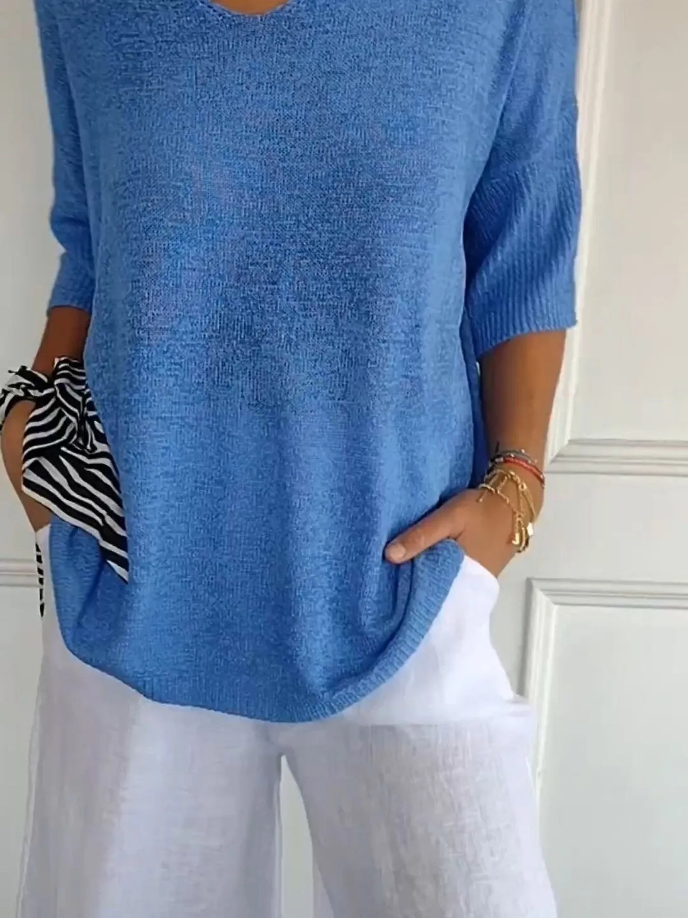 Full Size Relaxed Fit Ribbed Hem Sweater Plus Size - Image 10