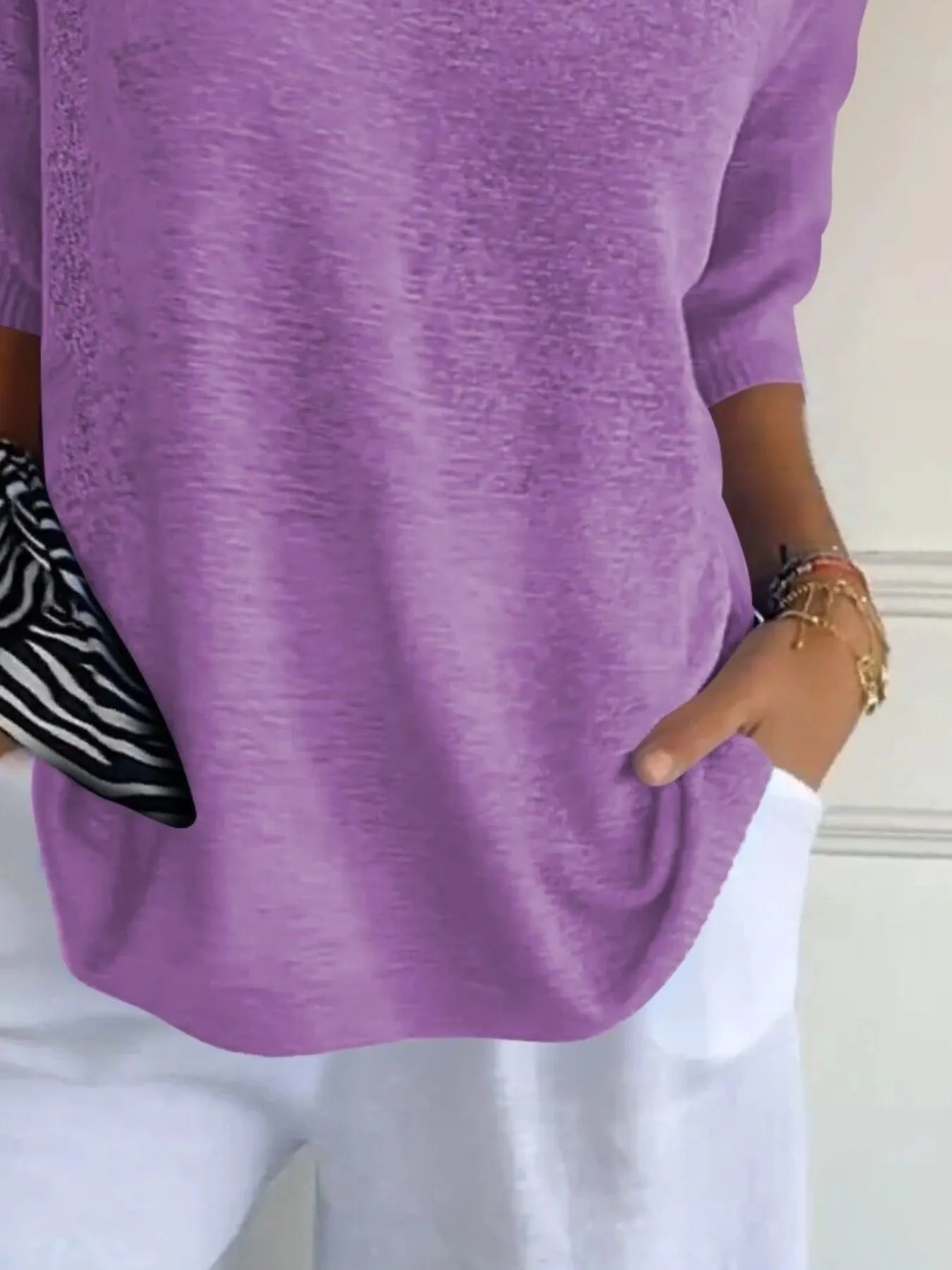 Full Size Relaxed Fit Ribbed Hem Sweater Plus Size - Image 2