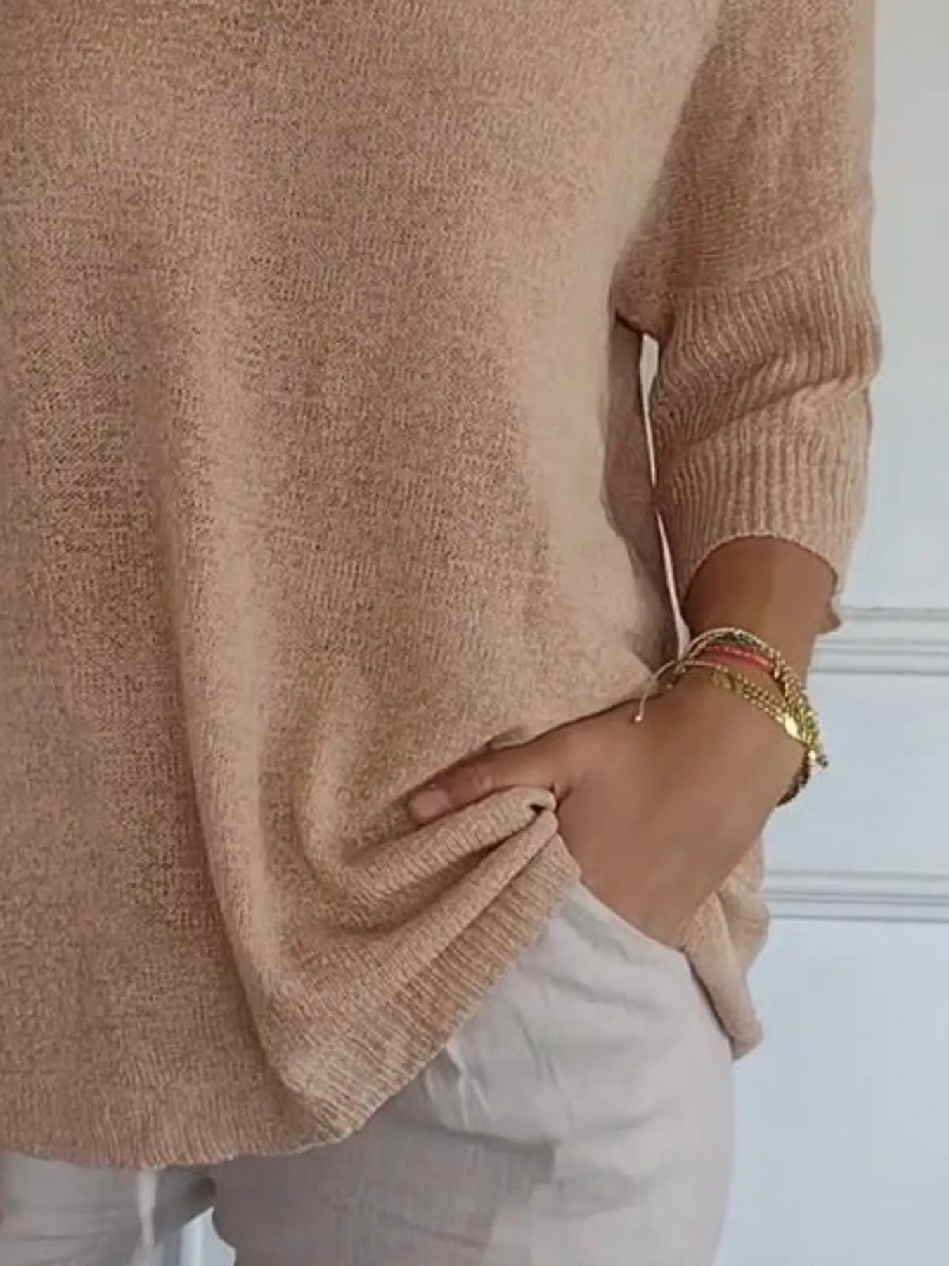 Full Size Relaxed Fit Ribbed Hem Sweater Plus Size - Image 6