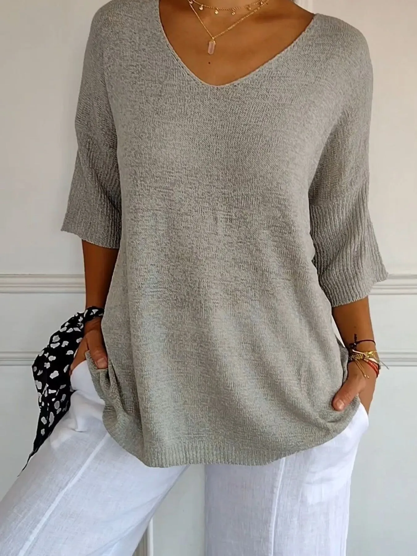 Full Size Relaxed Fit Ribbed Hem Sweater Plus Size - Image 7
