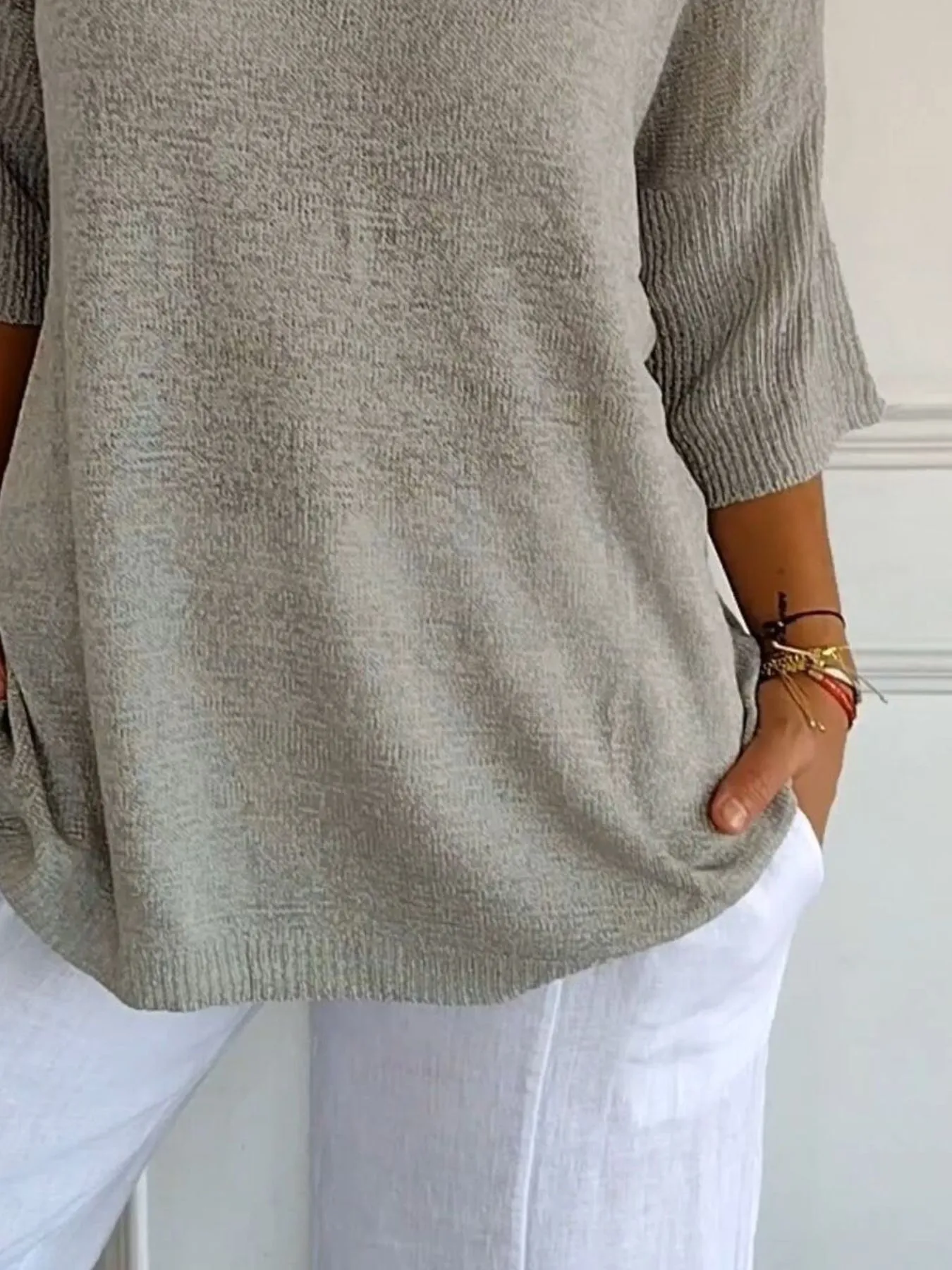 Full Size Relaxed Fit Ribbed Hem Sweater Plus Size - Image 8