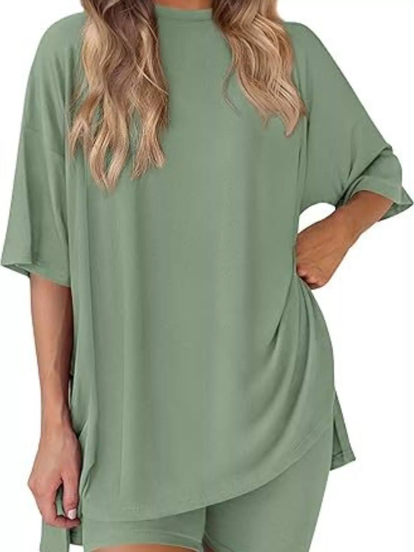 Full Size Relaxed Fit Round Neck Top and Shorts Two-Piece Set Plus Size - Image 20