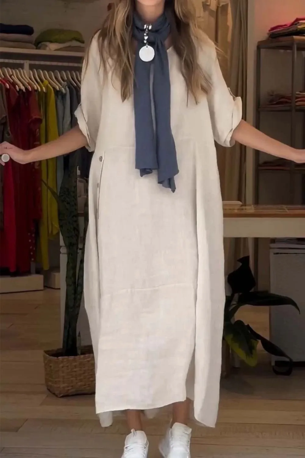 Full Size Relaxed Fit Short Sleeves Dress Plus Size - Image 16