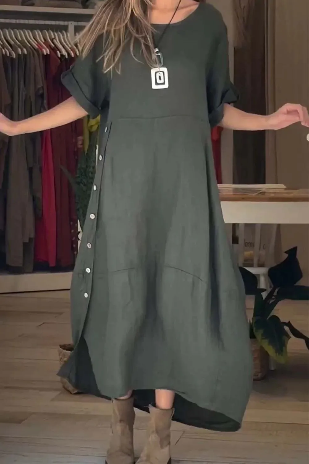 Full Size Relaxed Fit Short Sleeves Dress Plus Size - Image 4