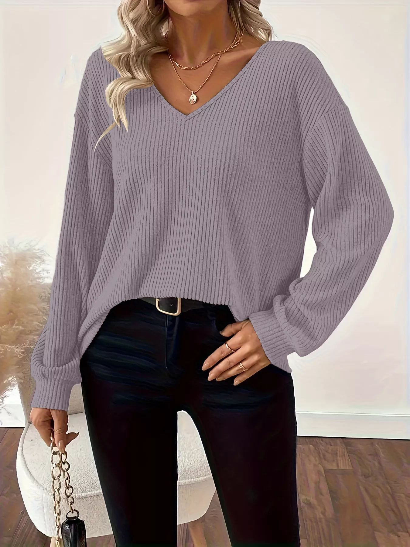 Full Size Ribbed Knit Backless Bow T-Shirt Plus Size - Image 12