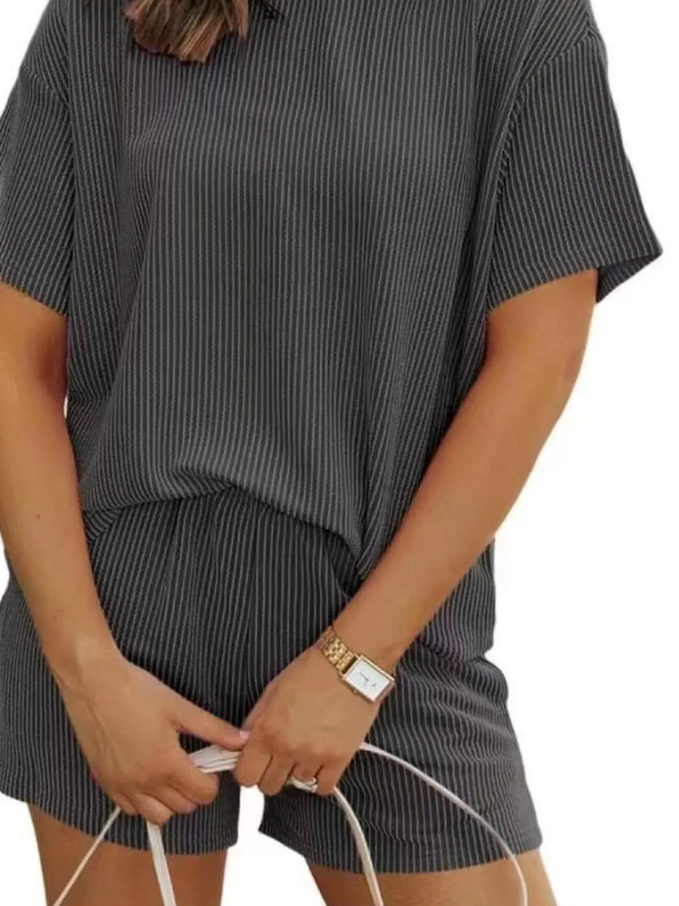 Full Size Ribbed Short Sleeve Top and Shorts Two-Piece Set Plus Size - Image 12