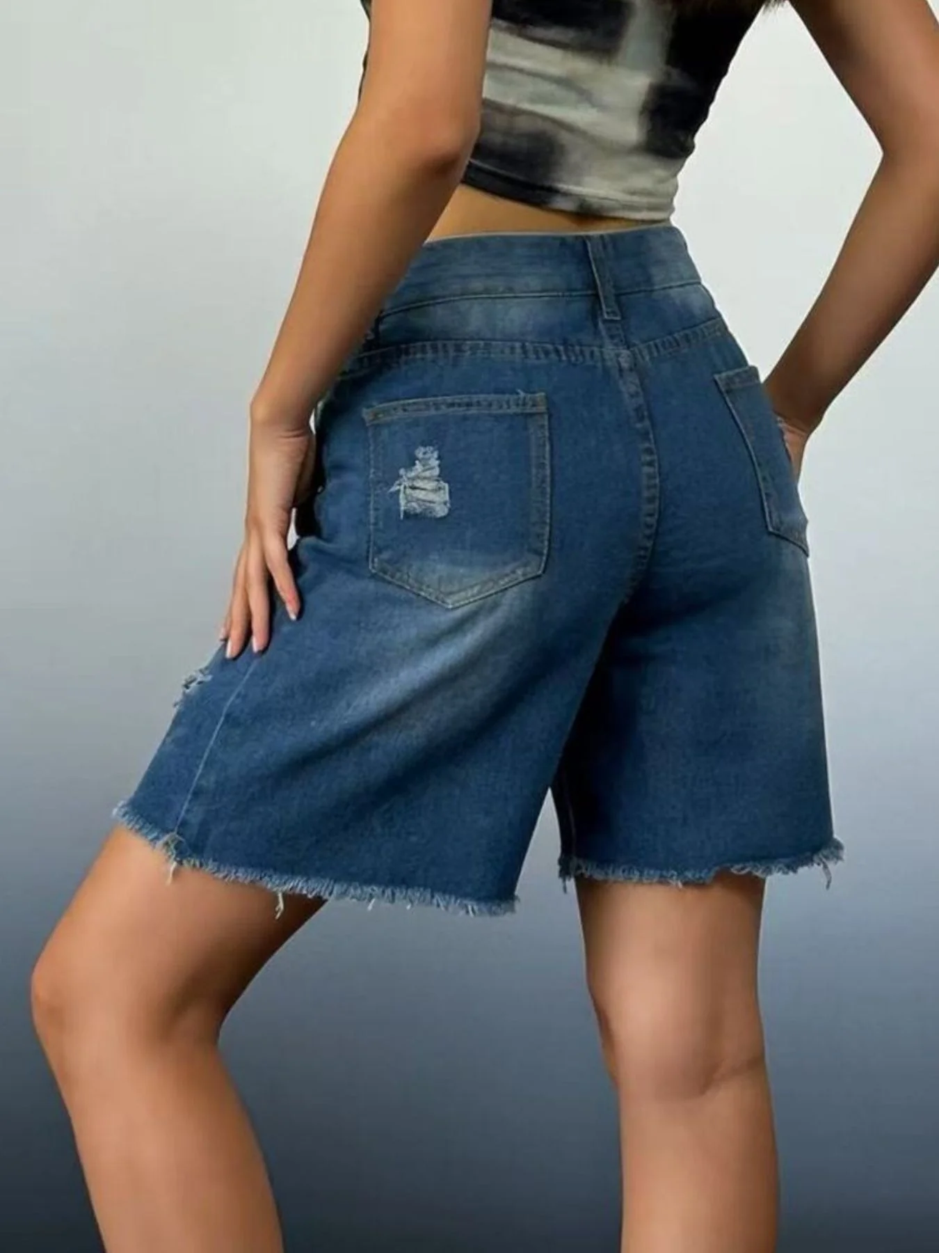 Full Size Ripped Frayed Hem Denim Shorts Plus Size - Image 10
