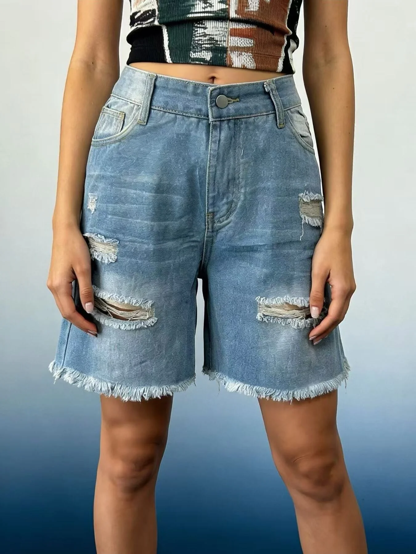 Full Size Ripped Frayed Hem Denim Shorts Plus Size - Image 12