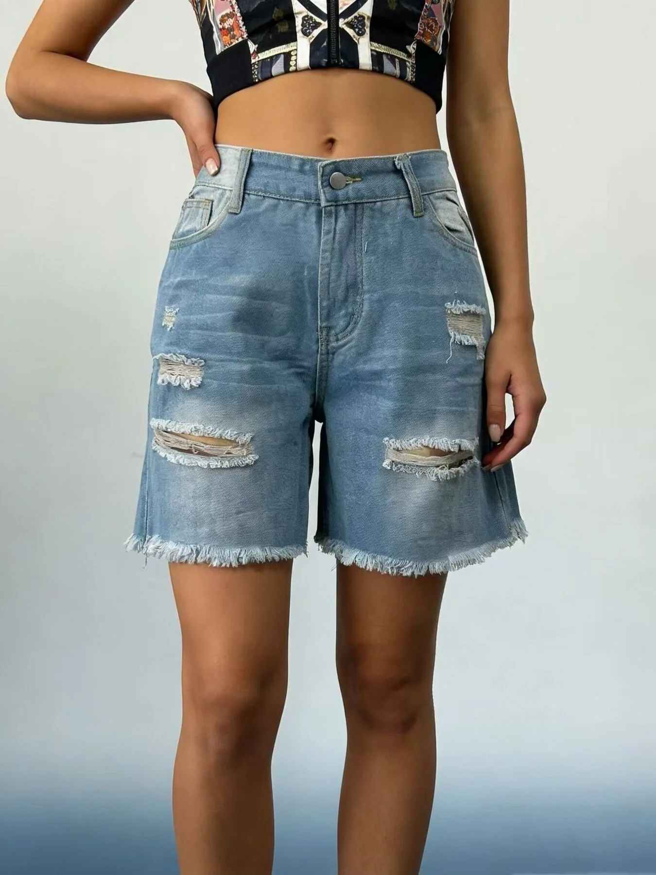 Full Size Ripped Frayed Hem Denim Shorts Plus Size - Image 13