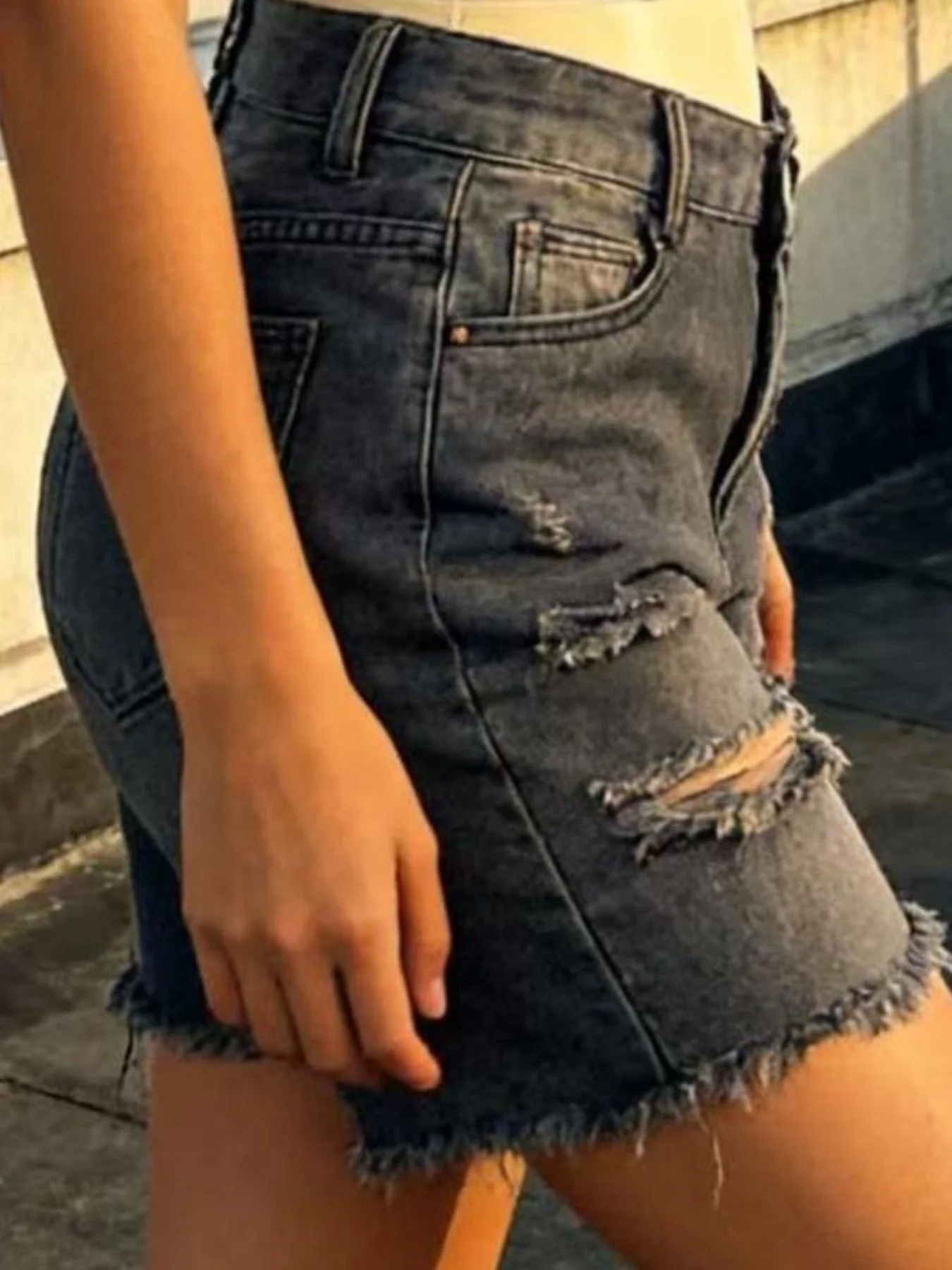 Full Size Ripped Frayed Hem Denim Shorts Plus Size - Image 3