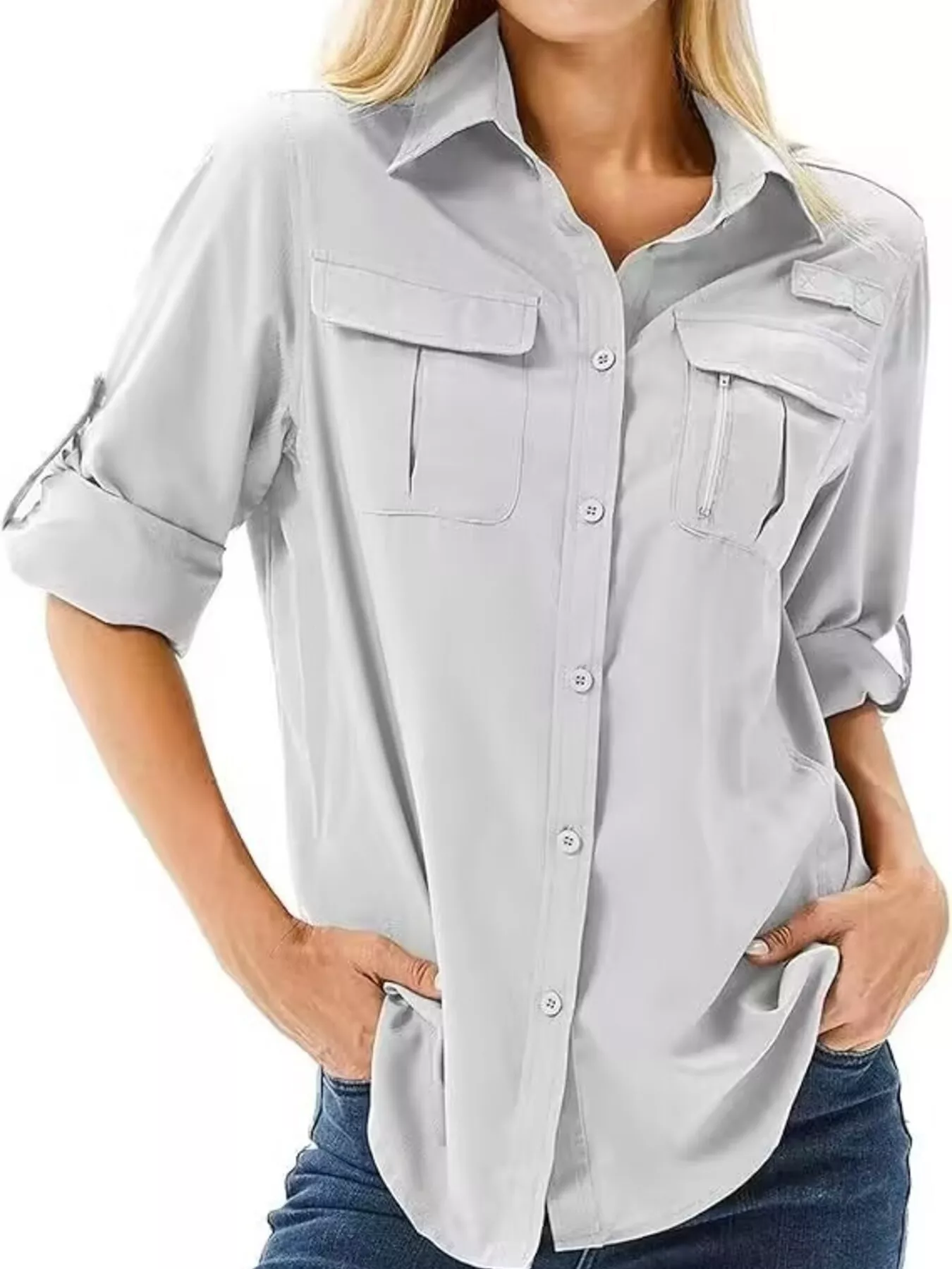 Full Size Roll-Up Sleeve Button Up Shirt Plus Size - Image 16