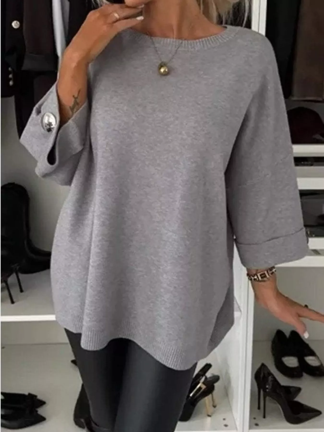 Full Size Round Neck Drop Shoulder Top with Ribbed Trim Plus Size - Image 2