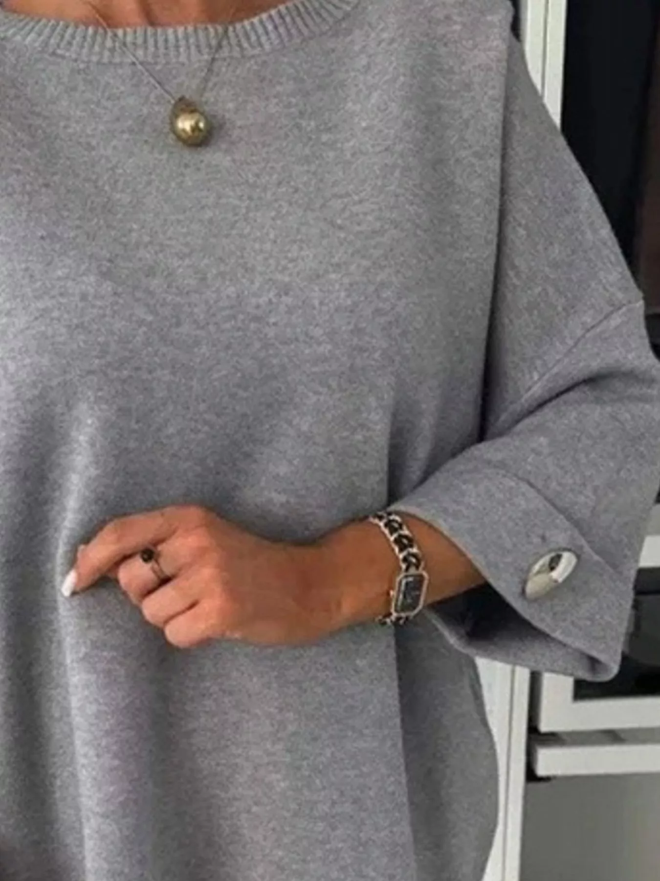 Full Size Round Neck Drop Shoulder Top with Ribbed Trim Plus Size - Image 3