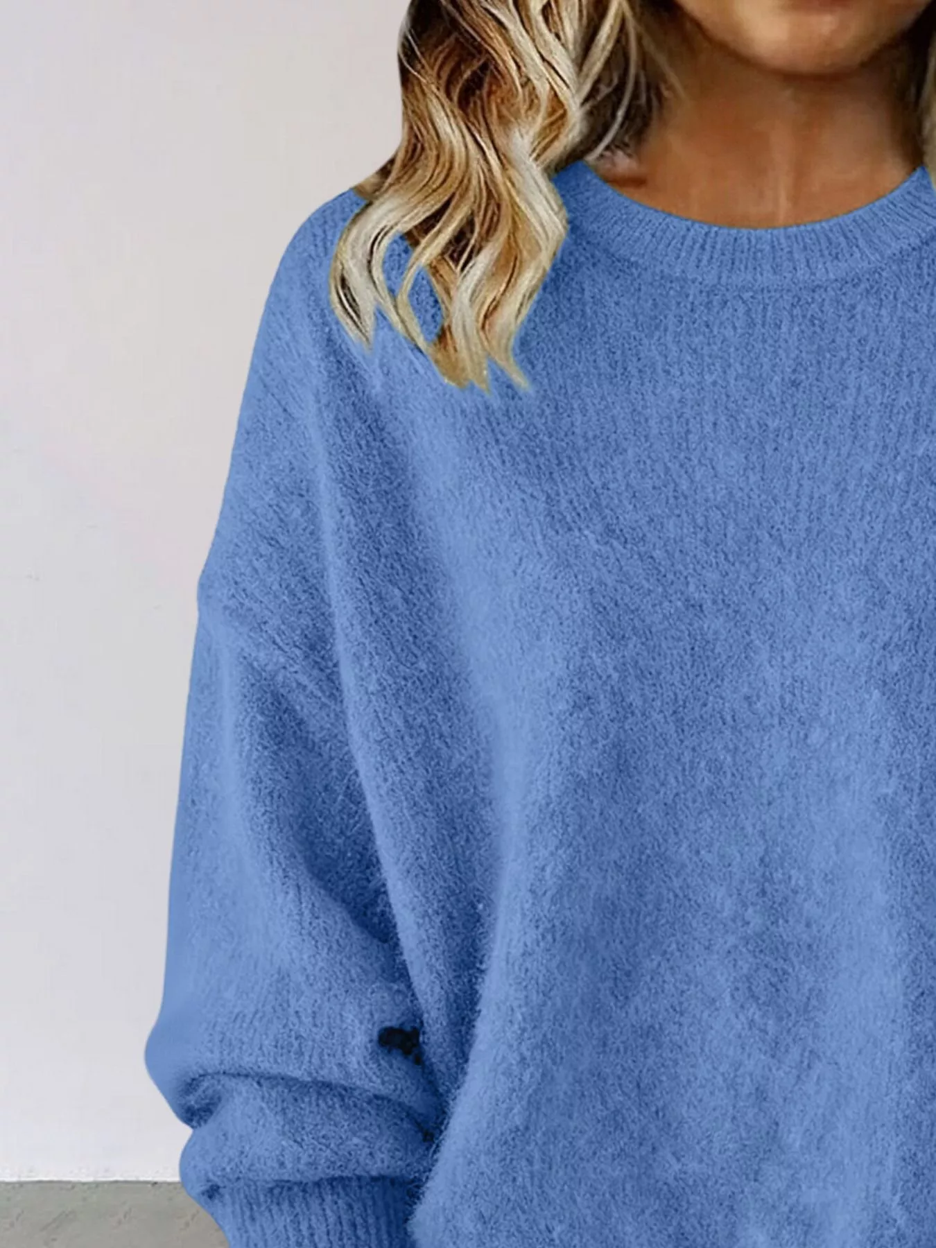Full Size Round Neck Dropped Shoulder Sweater Plus Size - Image 2