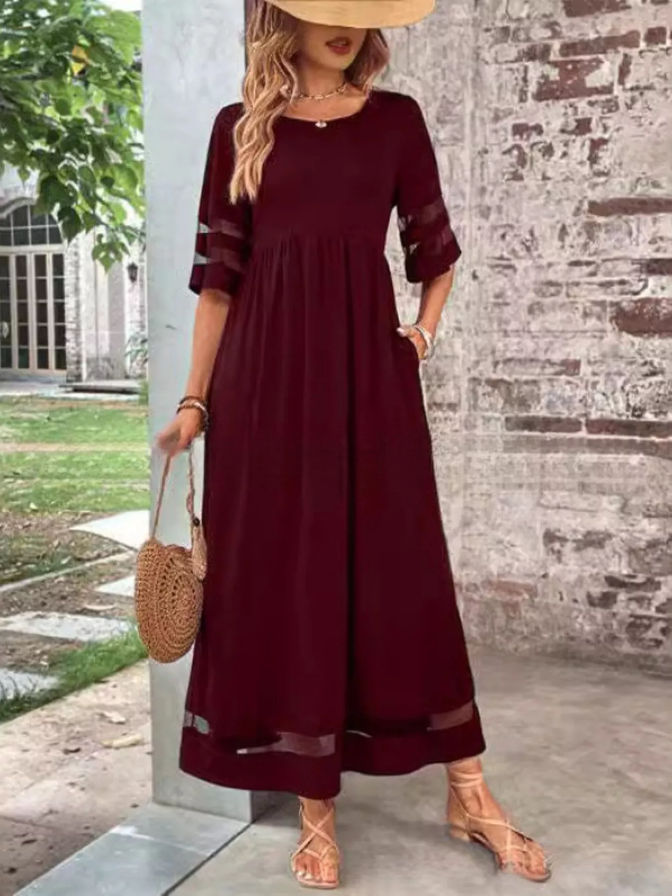 Full Size Round Neck Half Sleeve Dress Plus Size - Image 6