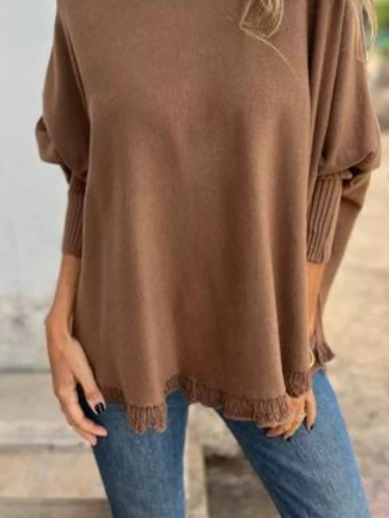 Full Size Round Neck Long Sleeve Knit Top with Lace Trim Plus Size - Image 9