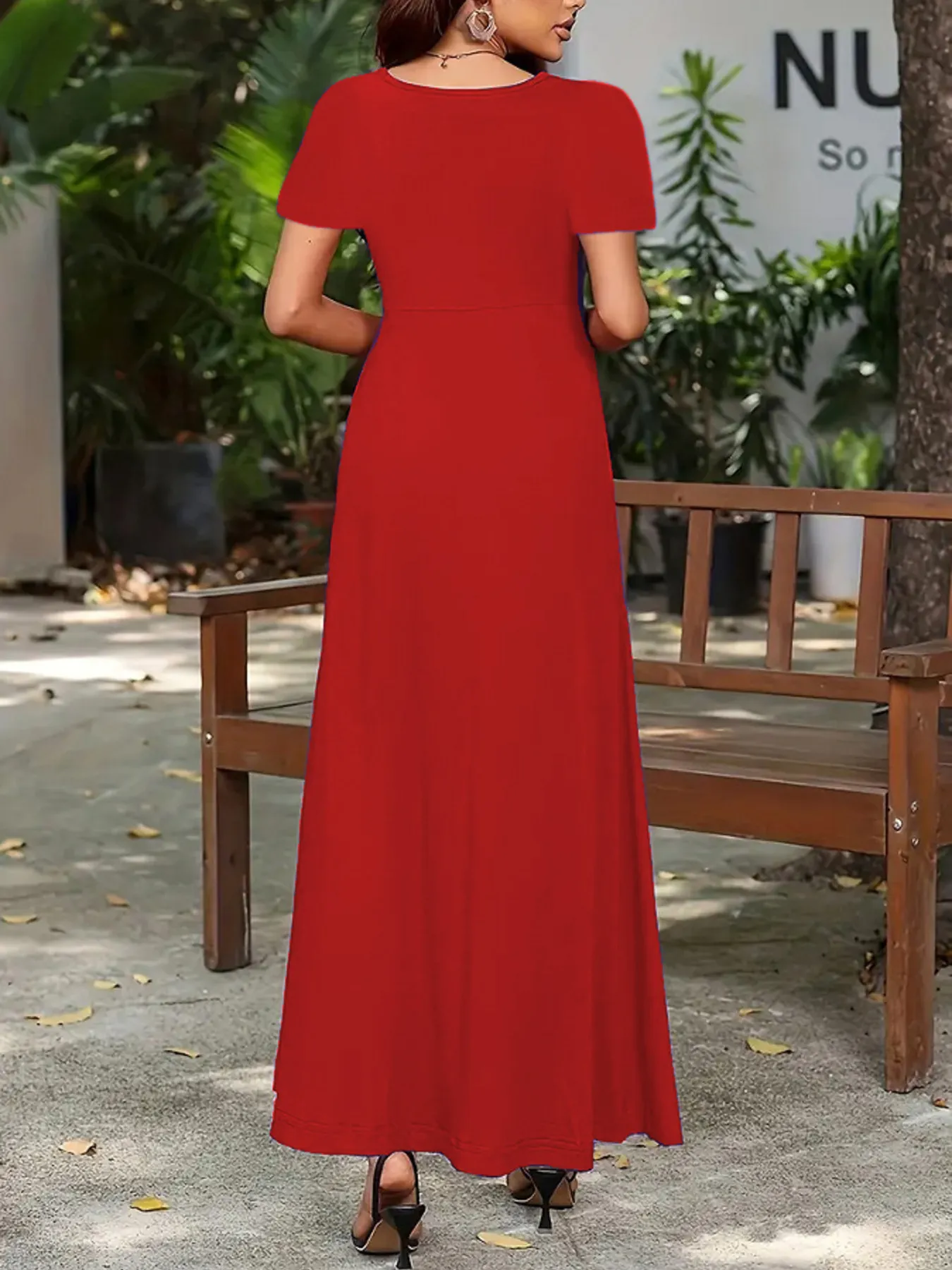 Full Size Round Neck Short Sleeve A-Line Maxi Dress Plus Size - Image 3