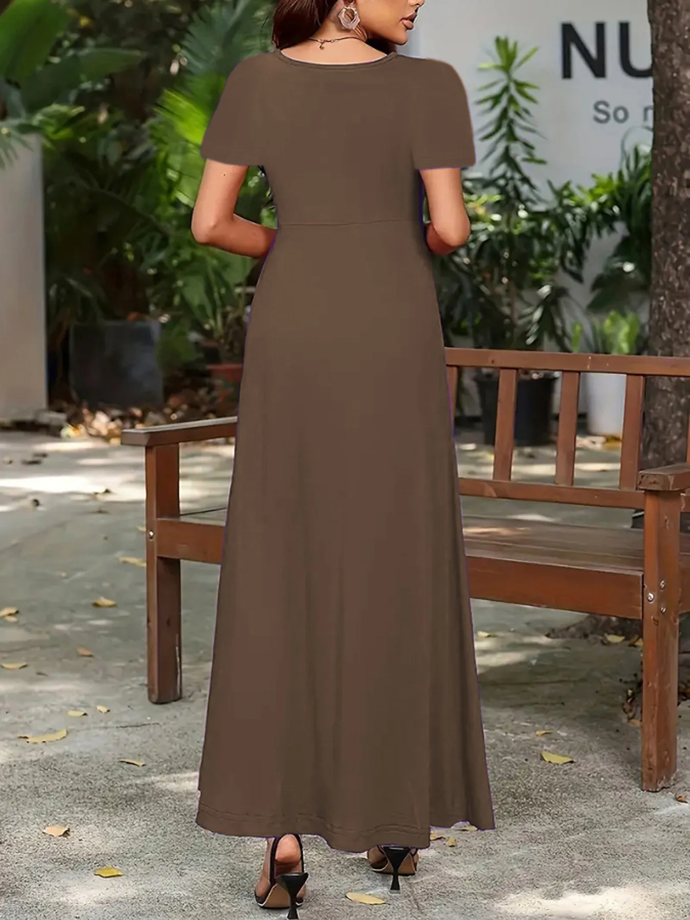 Full Size Round Neck Short Sleeve A-Line Maxi Dress Plus Size - Image 6