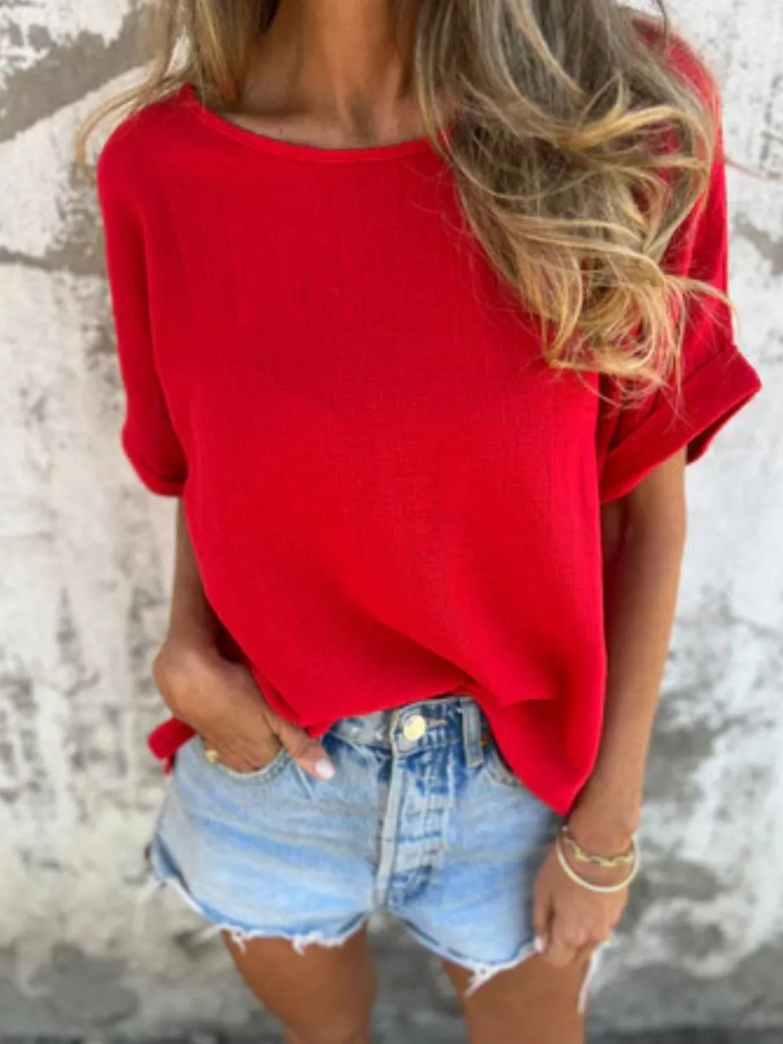 Full Size Round Neck Short Sleeve T-Shirt Plus Size - Image 3