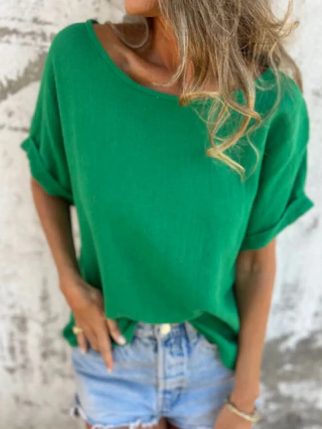 Full Size Round Neck Short Sleeve T-Shirt Plus Size - Image 7