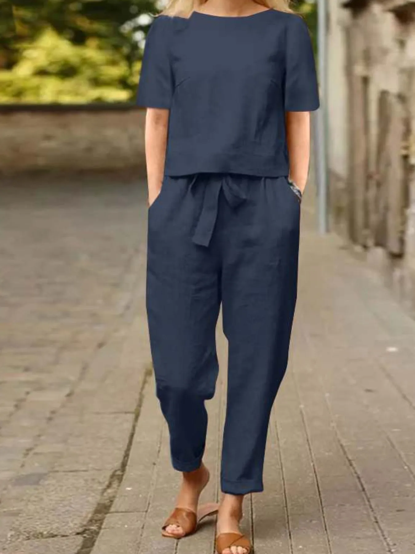 Full Size Round Neck Short Sleeve Top and Pants Set Plus Size - Image 10
