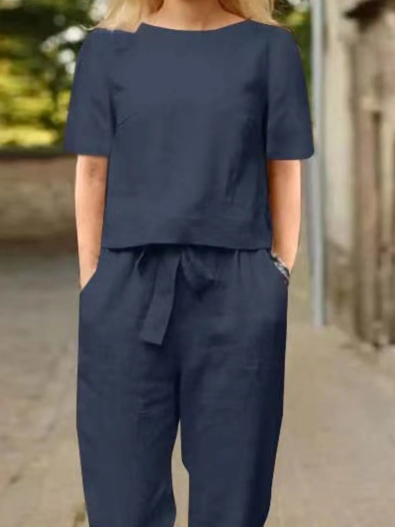 Full Size Round Neck Short Sleeve Top and Pants Set Plus Size - Image 12