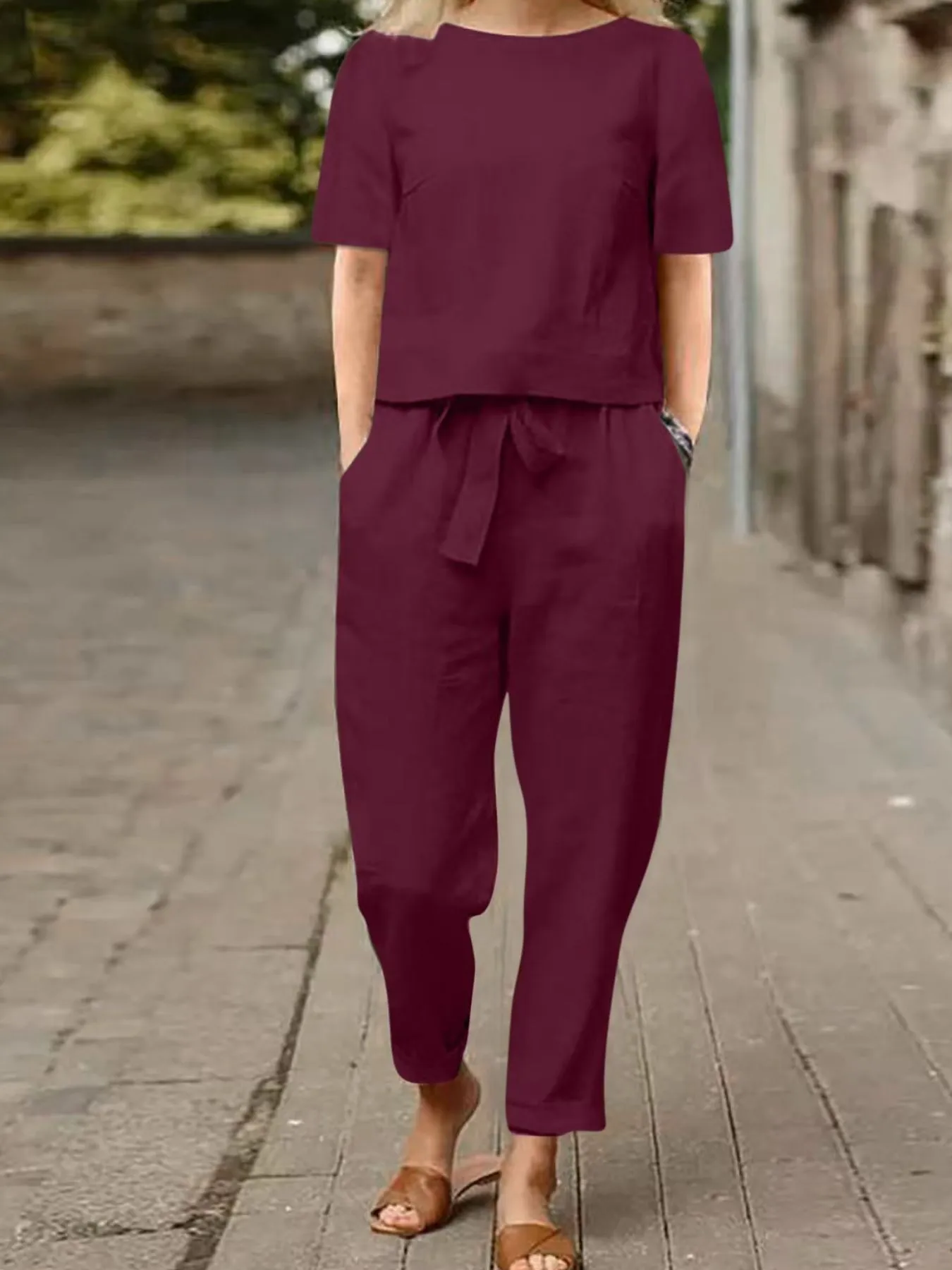 Full Size Round Neck Short Sleeve Top and Pants Set Plus Size - Image 13