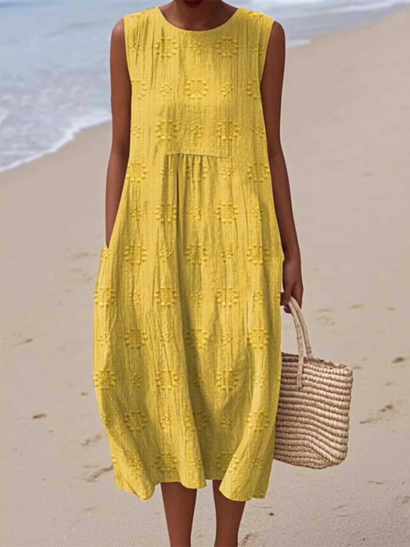 Full Size Round Neck Sleeveless Casual Midi Dress Plus Size - Image 22