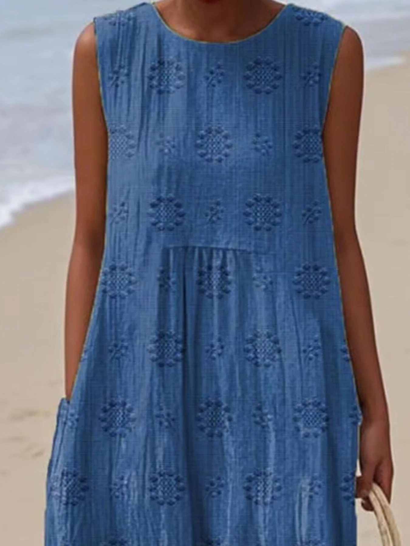 Full Size Round Neck Sleeveless Casual Midi Dress Plus Size - Image 6