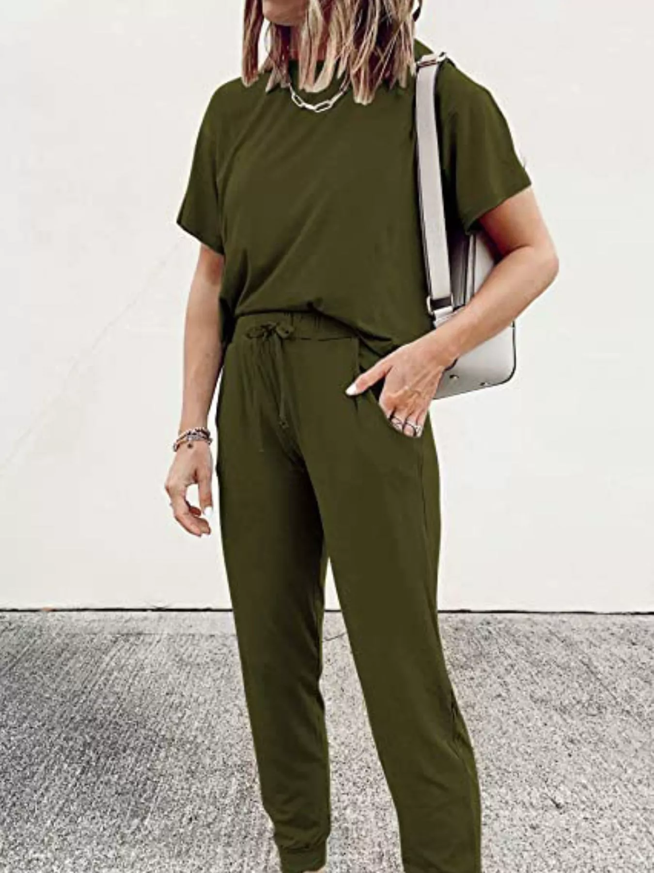 Full Size Round Neck Top and Drawstring Pants Set Plus Size - Image 18