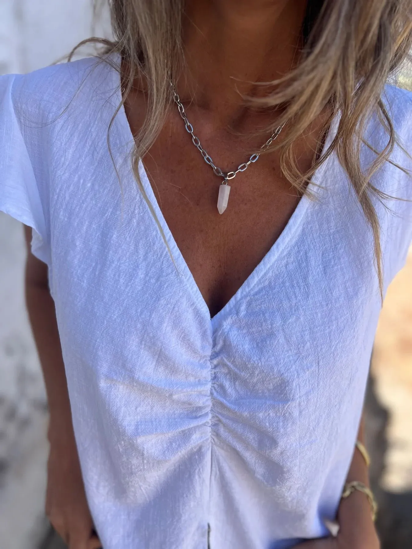 Full Size Ruched V-Neck Cap Sleeve Blouse Plus Size - Image 15