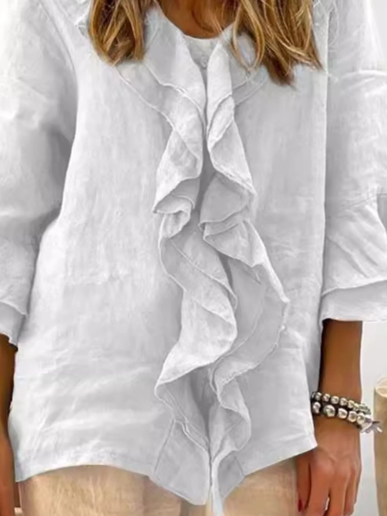 Full Size Ruffle Trim 3/4 Sleeve Blouse Plus Size - Image 17
